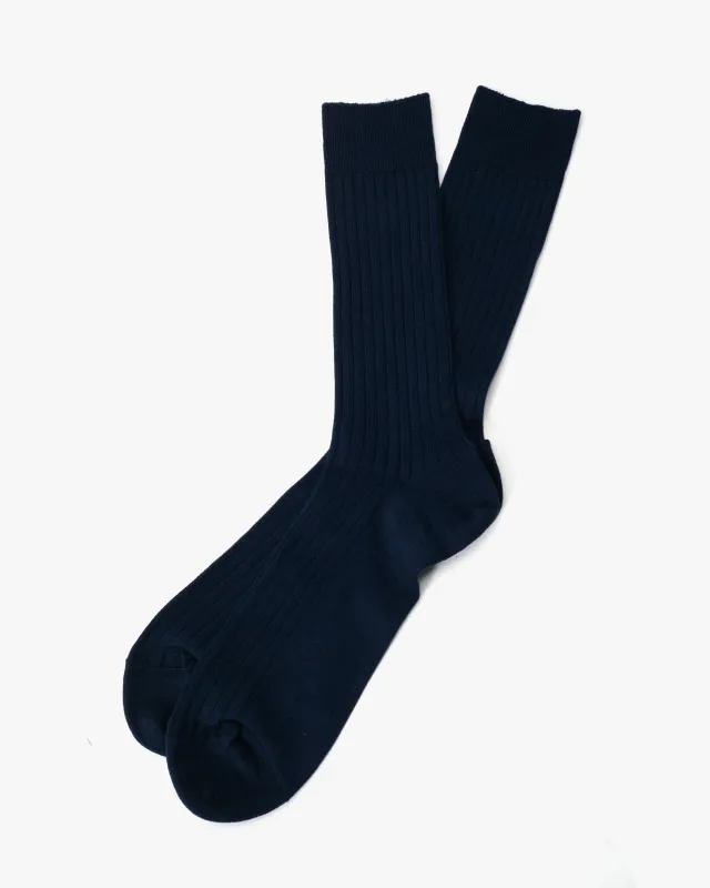 Knitwin, Crew Socks, Silk Cotton, Praha Navy sold by Kiriko