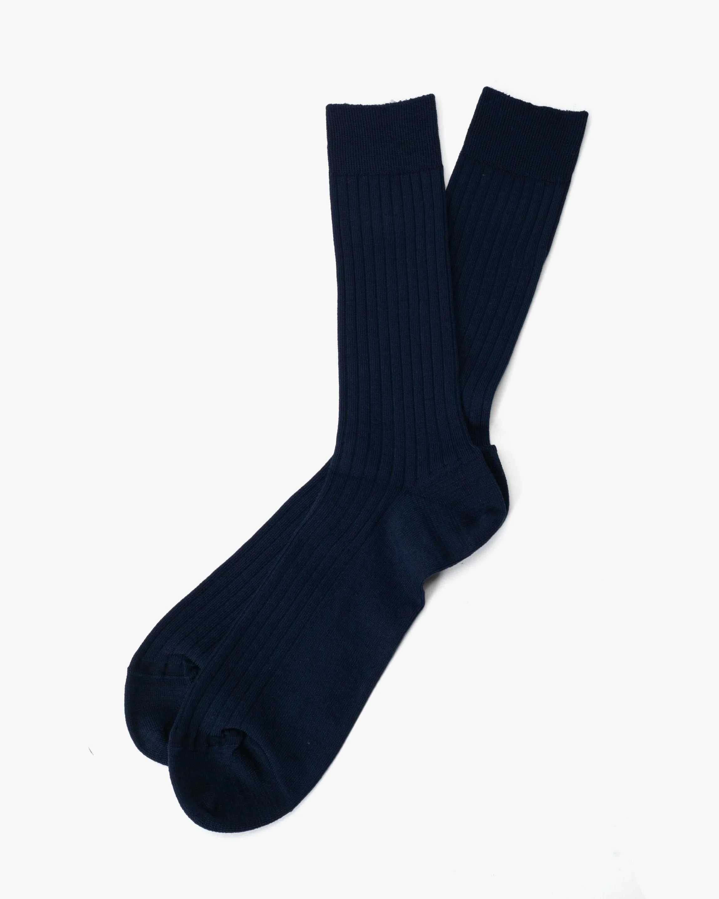 Knitwin, Crew Socks, Silk Cotton, Praha Navy sold by Kiriko