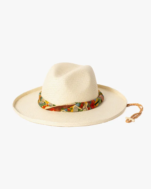 Kiriko Custom Panama Hat, Straw, Shades of Orange Multi Pattern with Blue and Green Accents sold by Kiriko