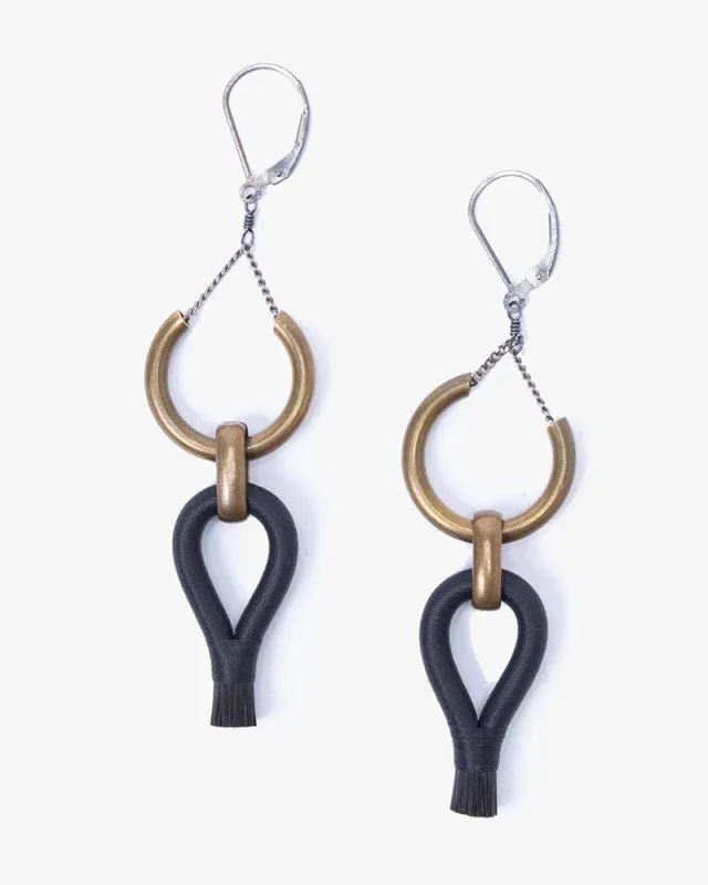 Boet Lux Earrings, Horse Tassel, Graphite & Black sold by Kiriko