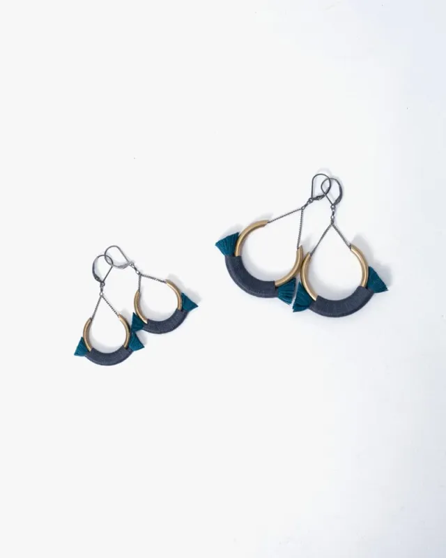 Boet Earrings, Crest, Peacock with Grey sold by Kiriko