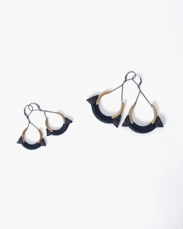 Boet Earrings, Crest, Black with Charcoal sold by Kiriko