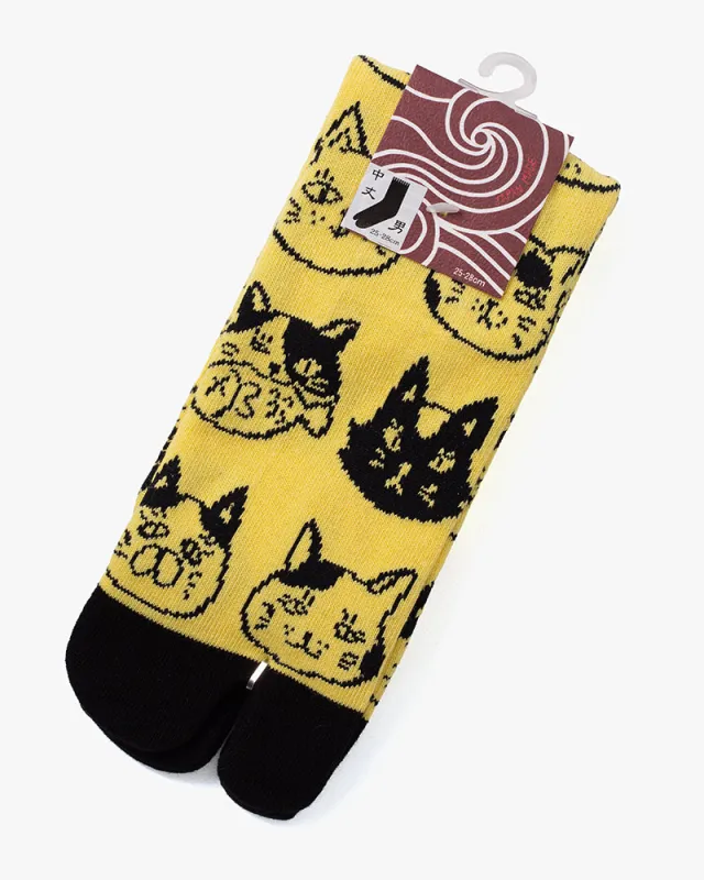 Wa Modern, Tabi Socks, Crew, Yellow and Cats (M/L) sold by Kiriko