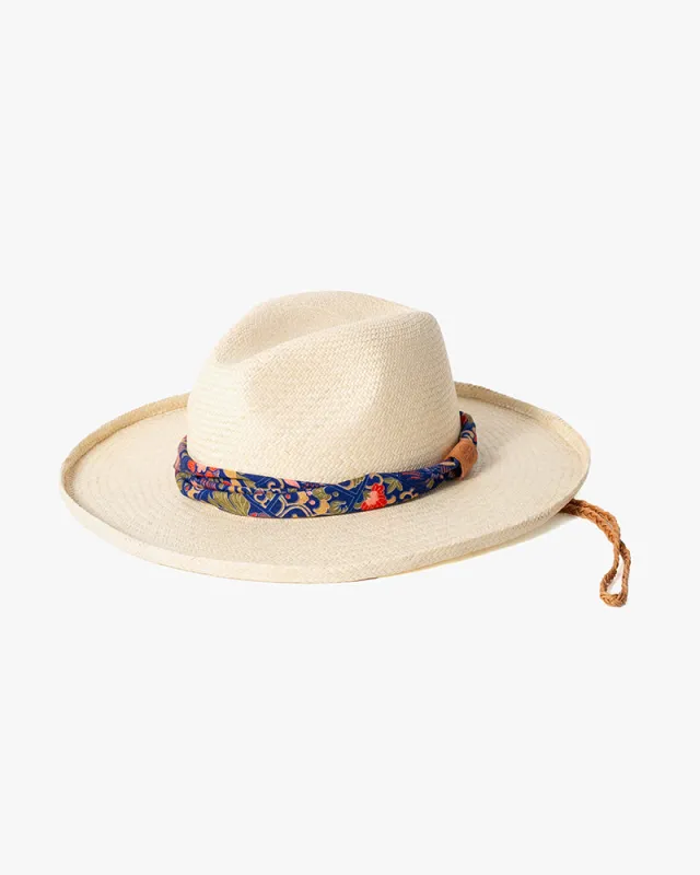 Kiriko Custom Panama Hat, Straw, Blue and Multicolor Floral sold by Kiriko
