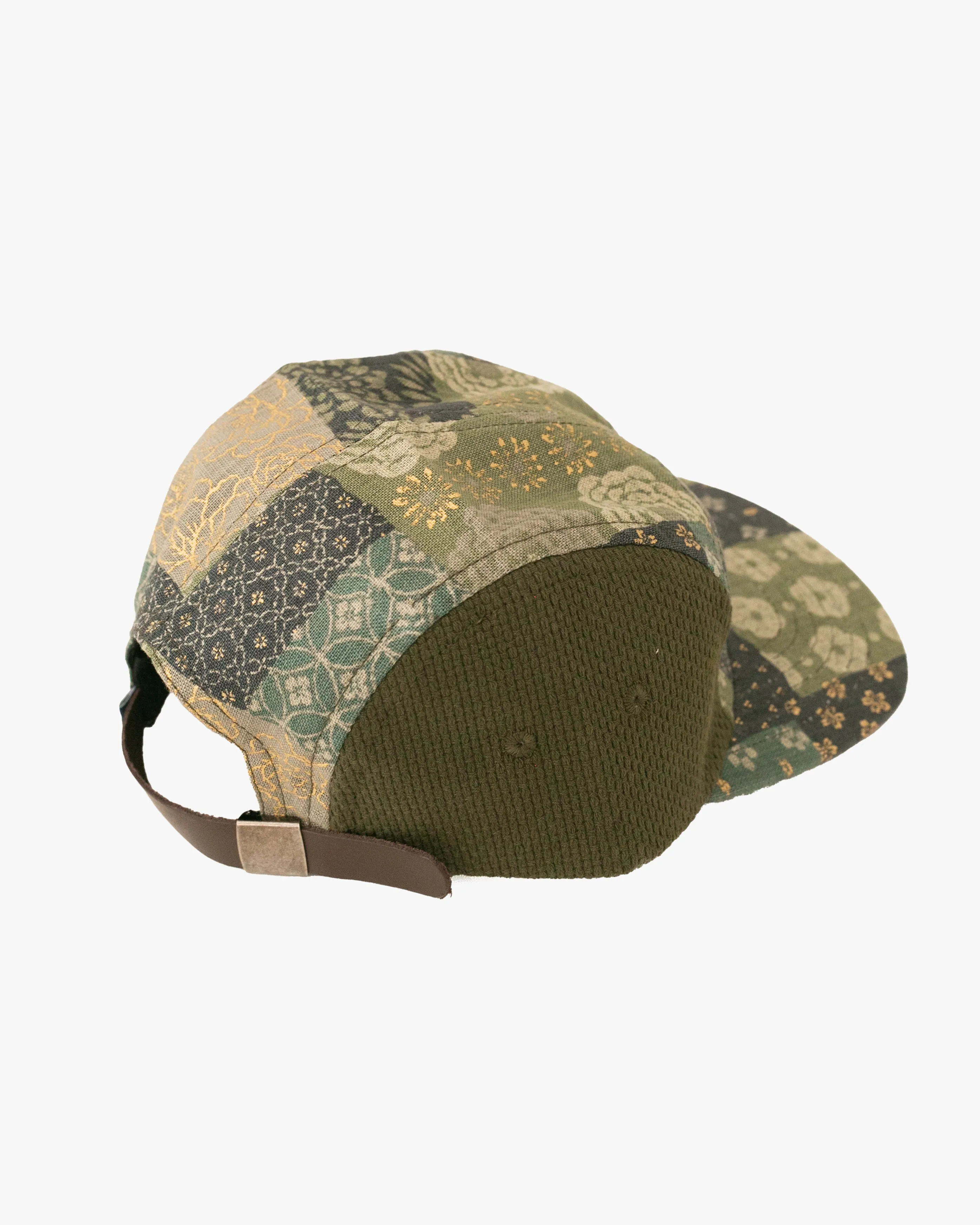 Kiriko Original Cap, 5-Panel, Two Tone, Green and Gold Multi Patchwork Style X Sashi-Ori sold by Kiriko product image thumbnail 2