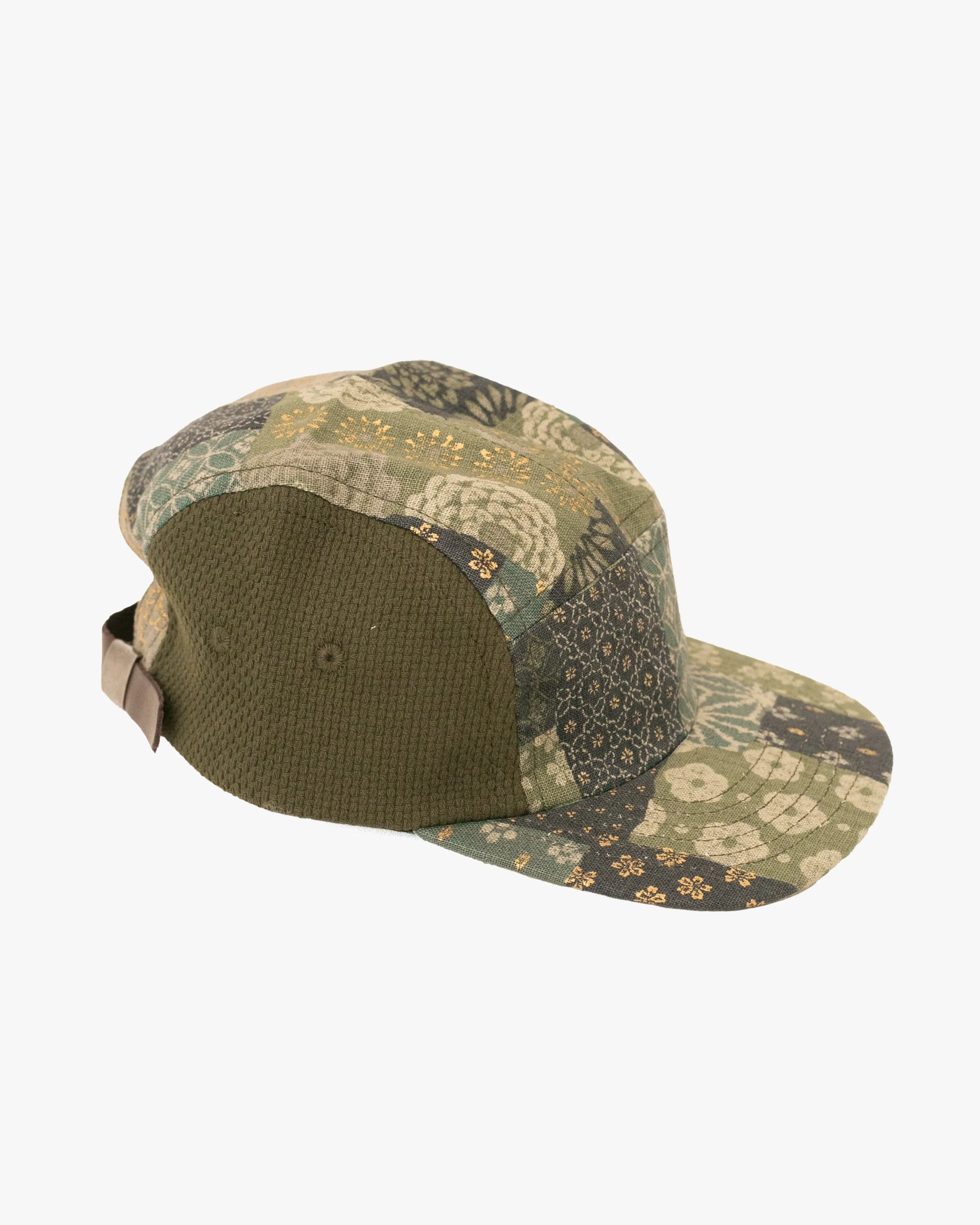 Kiriko Original Cap, 5-Panel, Two Tone, Green and Gold Multi Patchwork Style X Sashi-Ori sold by Kiriko product image thumbnail 4