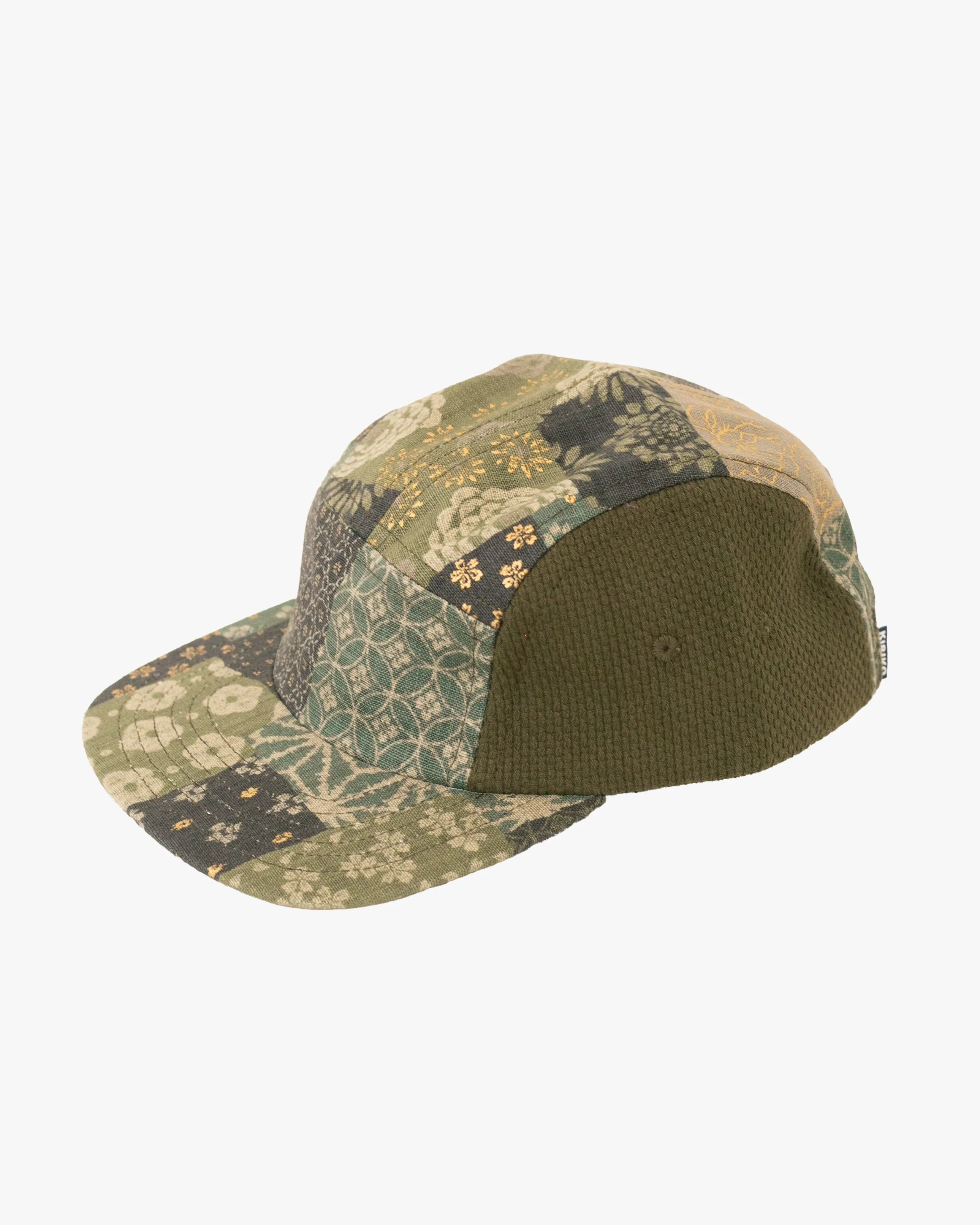 Kiriko Original Cap, 5-Panel, Two Tone, Green and Gold Multi Patchwork Style X Sashi-Ori sold by Kiriko