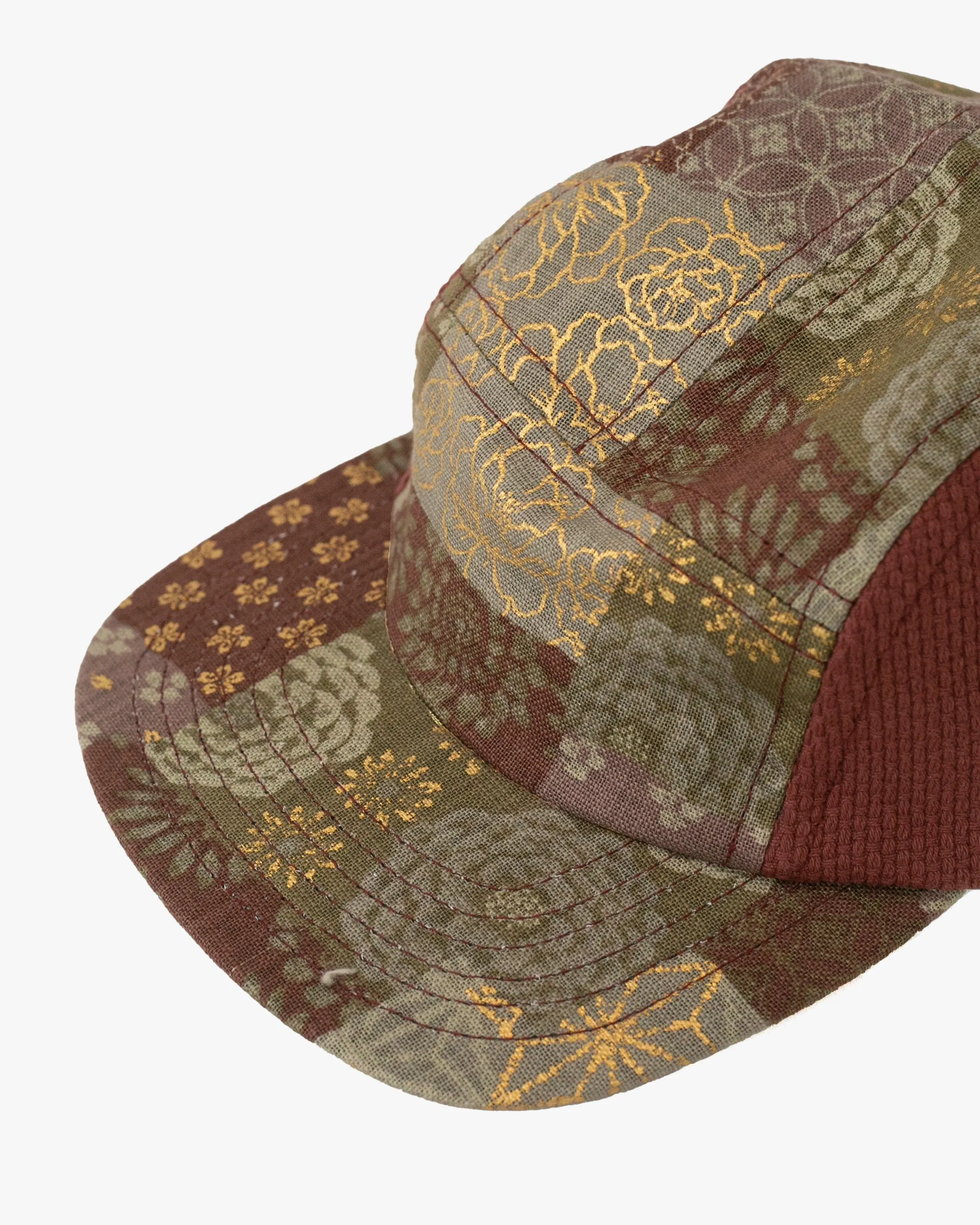 Kiriko Original Cap, 5-Panel, Two Tone, Azuki and Gold Multi Patchwork Style X Sashi-Ori sold by Kiriko product image thumbnail 3