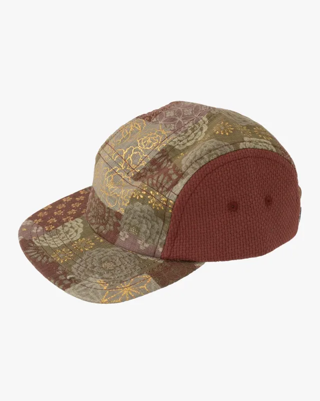 Kiriko Original Cap, 5-Panel, Two Tone, Azuki and Gold Multi Patchwork Style X Sashi-Ori sold by Kiriko