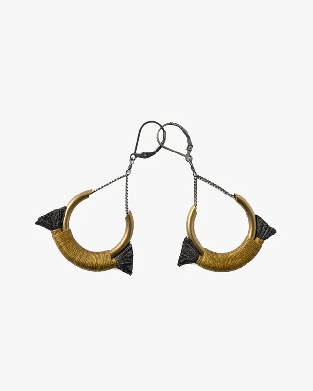 Boet Earrings, Crest, Brass and Black sold by Kiriko