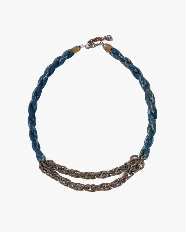 Boet x Kiriko Collar Necklace, Boro, Indigo Katazome sold by Kiriko