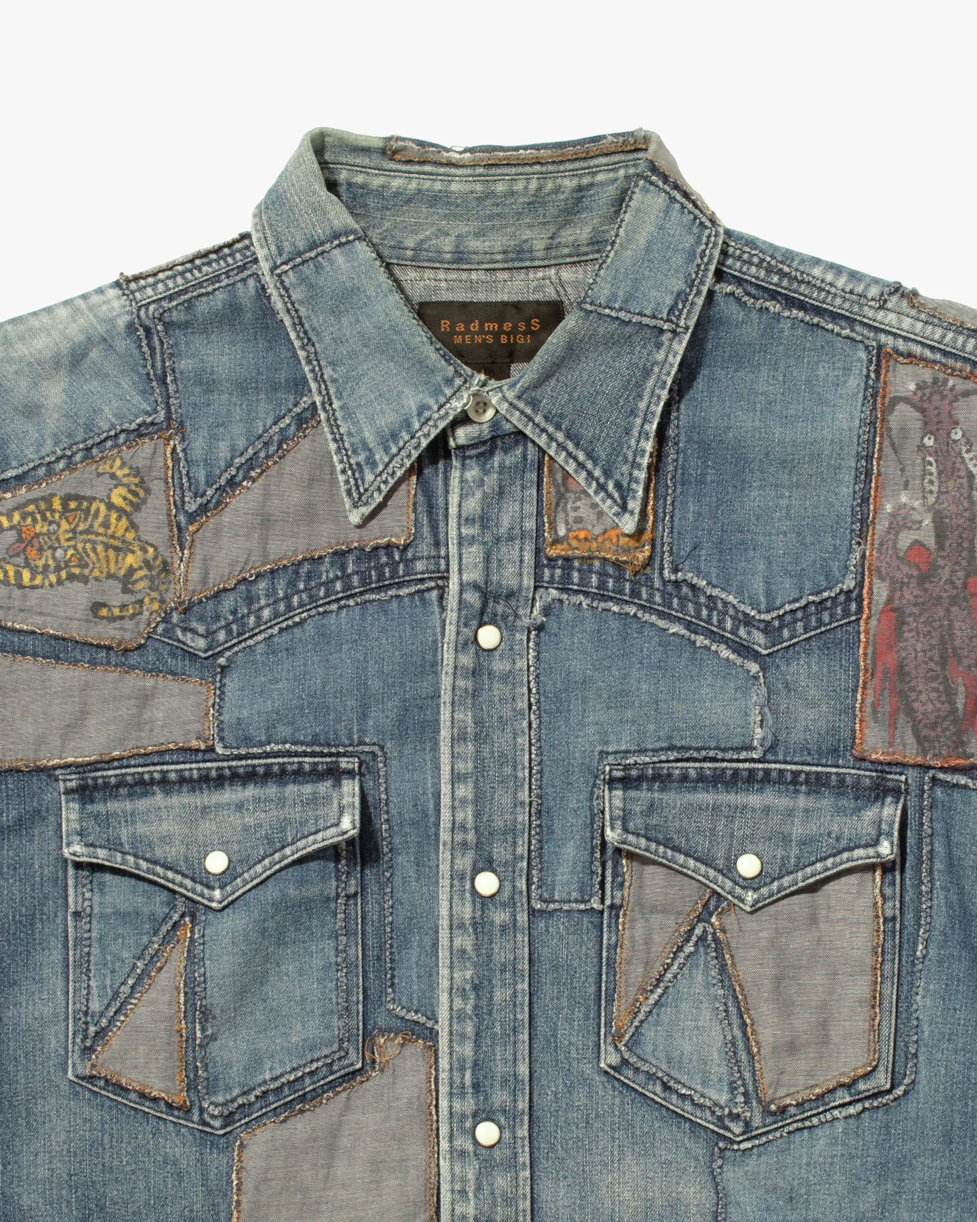 Japanese Repro Button Up Shirt, Radmess Men's Bigi, Denim Patched - L sold by Kiriko product image thumbnail 2