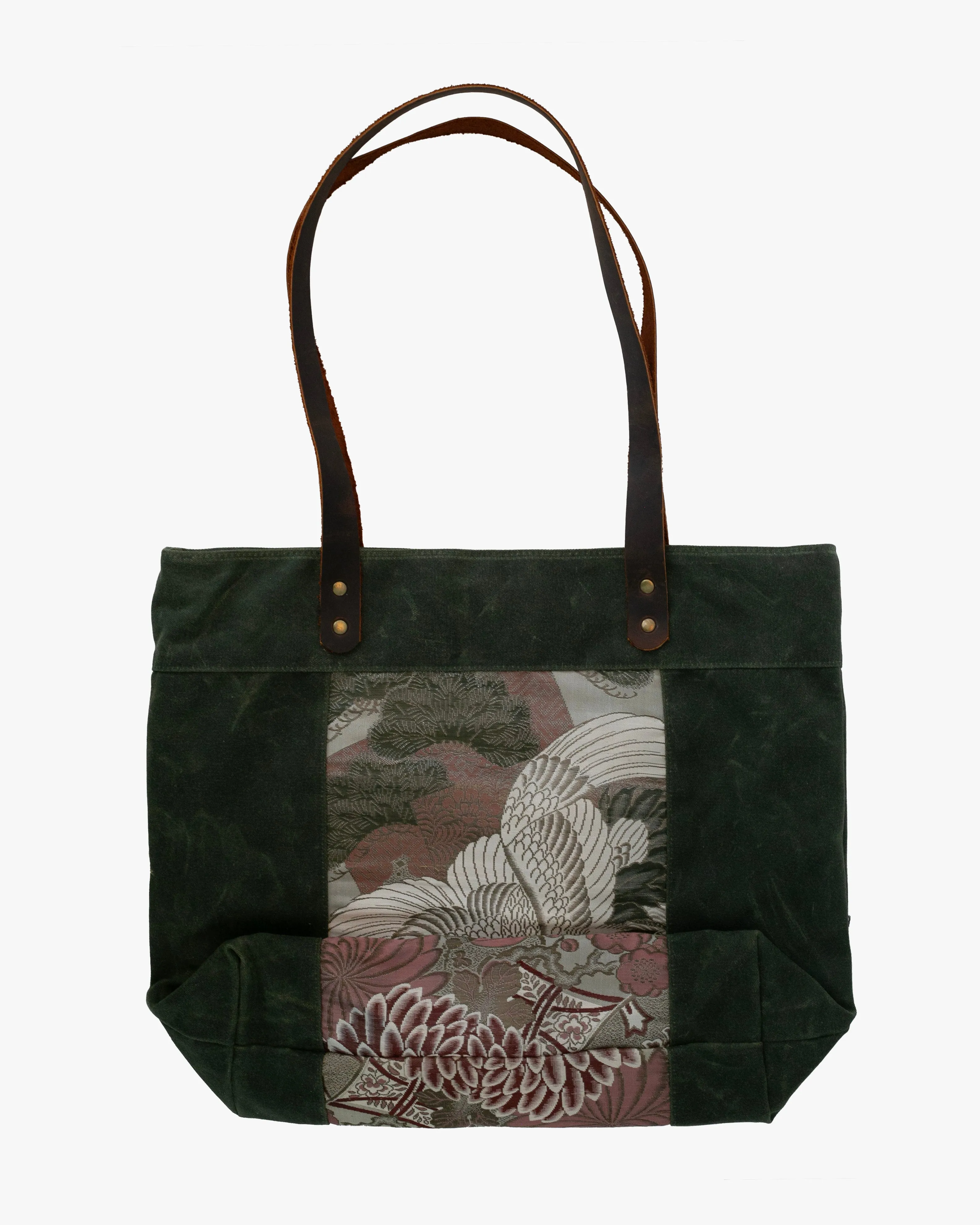 Kiriko Original Waxed Canvas Obi Tote Bag, Green, Tsuru and Pine sold by Kiriko product image thumbnail 4