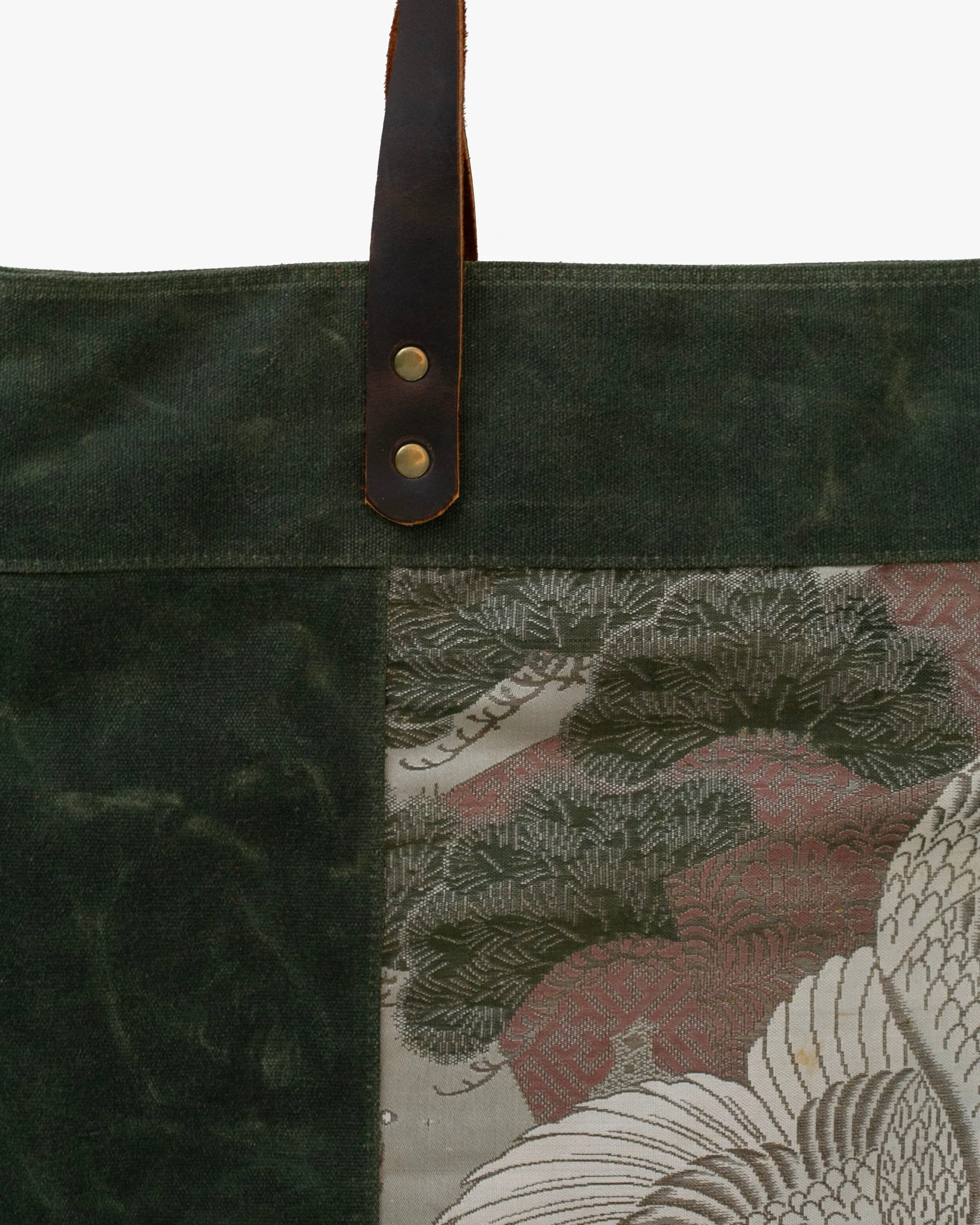 Kiriko Original Waxed Canvas Obi Tote Bag, Green, Tsuru and Pine sold by Kiriko product image thumbnail 2