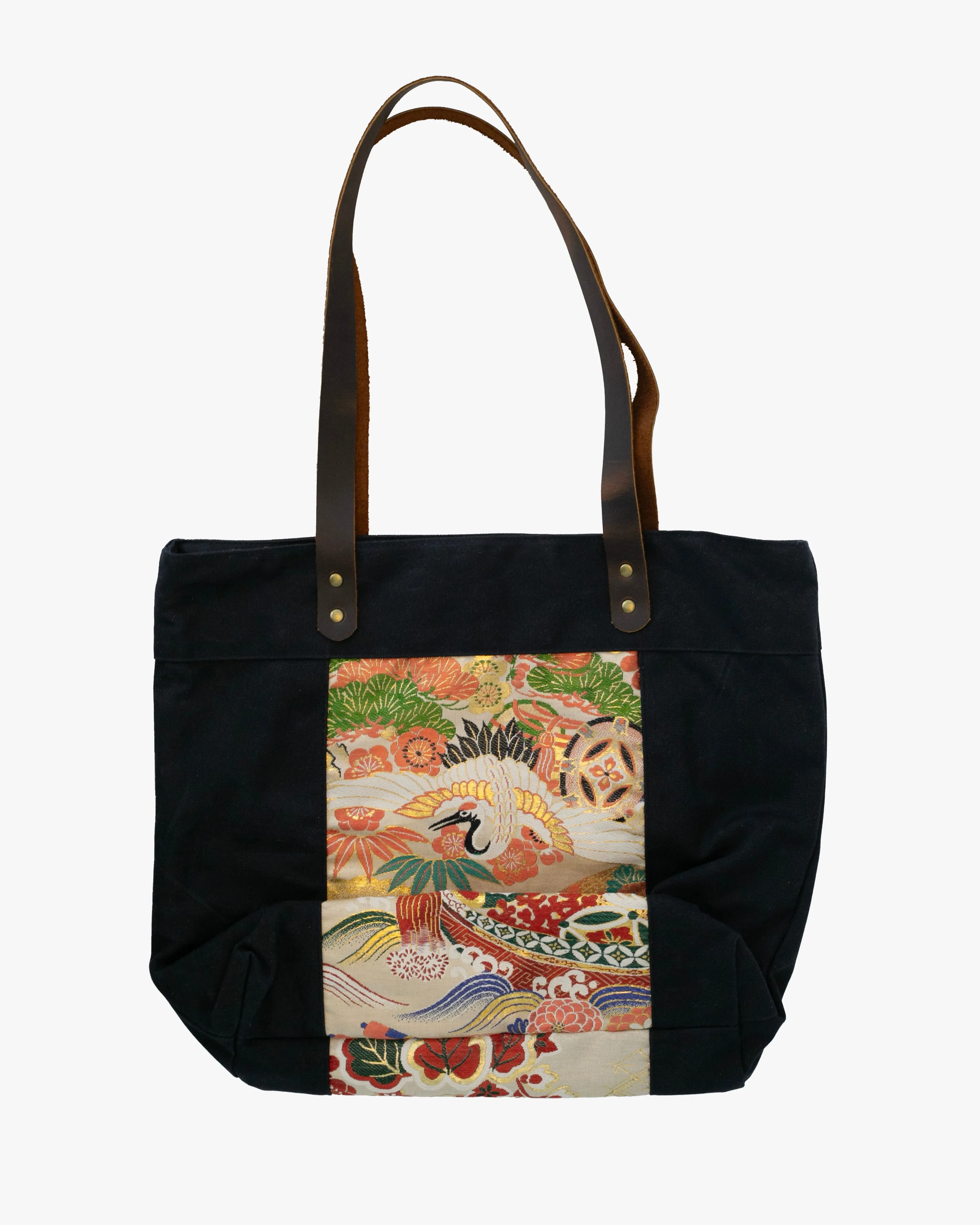 Kiriko Original Waxed Canvas Obi Tote Bag, Black, Tsuru and Kozuchi sold by Kiriko product image thumbnail 2