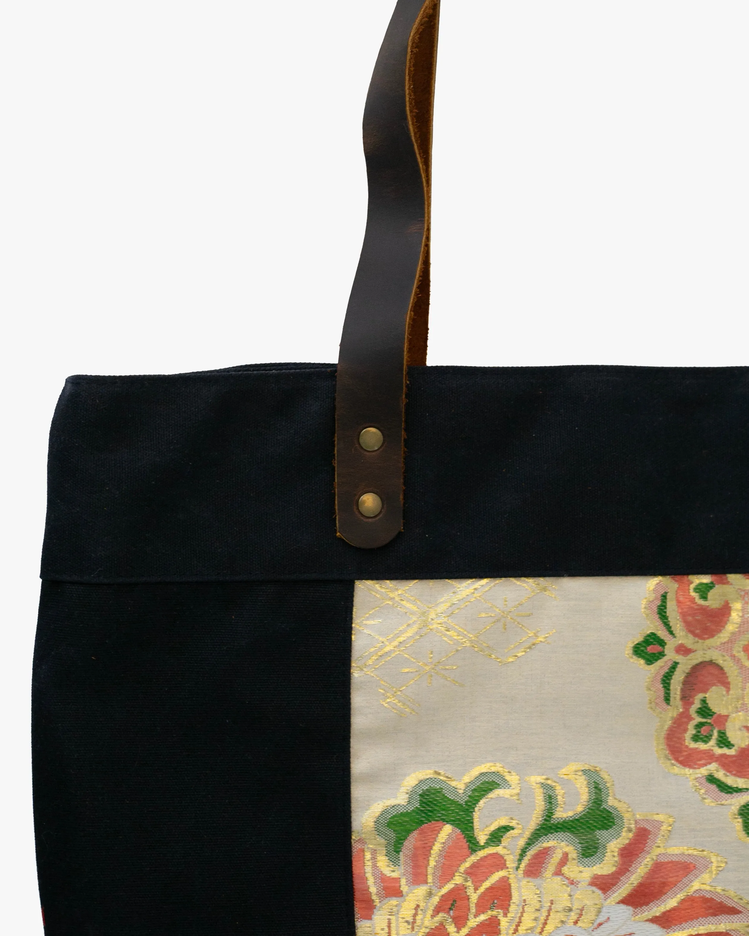 Kiriko Original Waxed Canvas Obi Tote Bag, Black, Tsuru and Kozuchi sold by Kiriko product image thumbnail 3