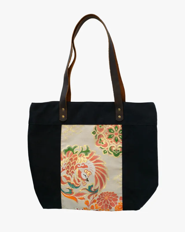 Kiriko Original Waxed Canvas Obi Tote Bag, Black, Tsuru and Kozuchi sold by Kiriko