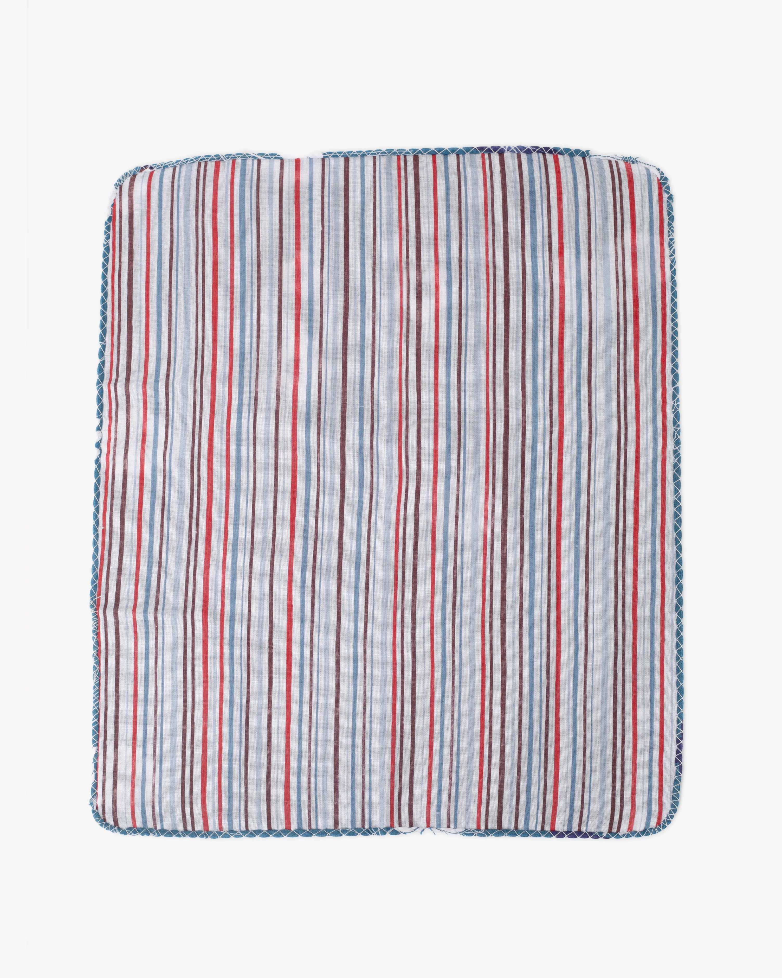 Kurochiku, Two-Sided Cotton Handkerchief, Blue Florals with Multi-Color Shima sold by Kiriko product image thumbnail 3