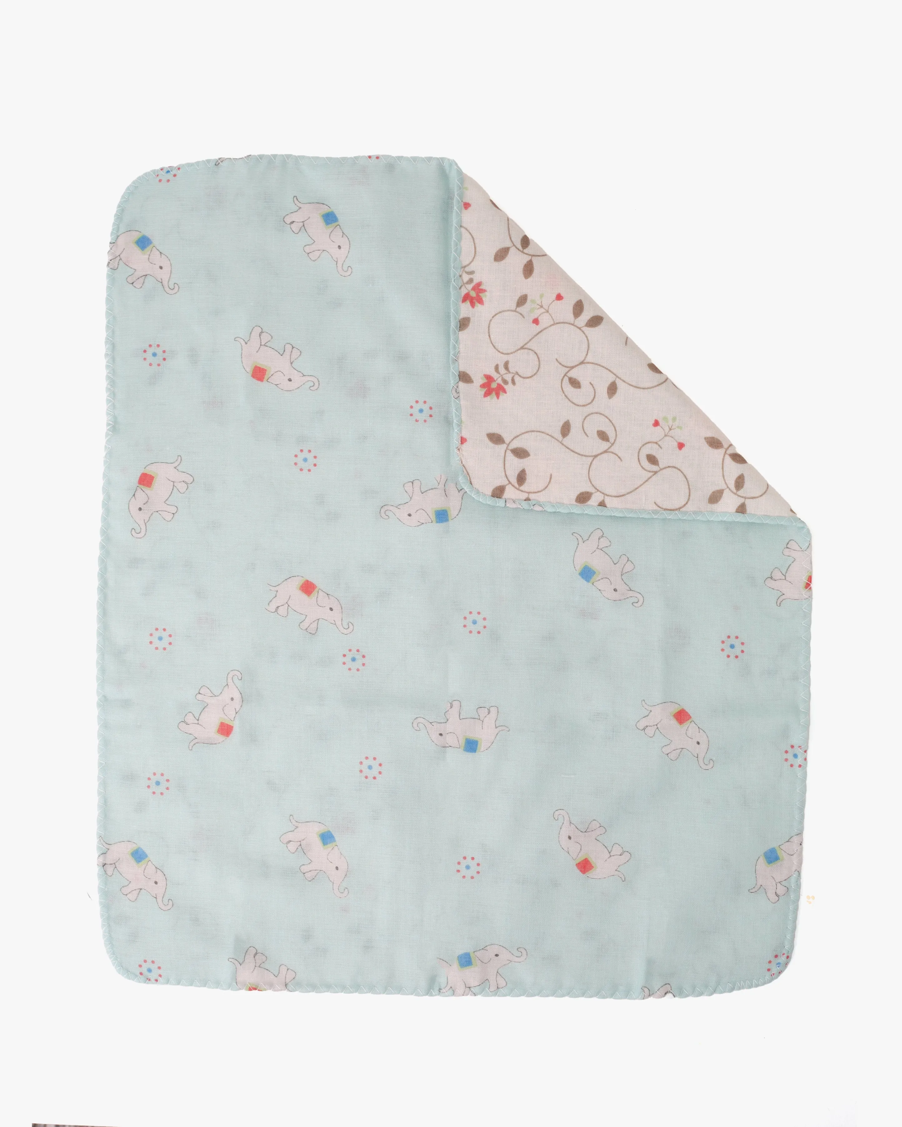 Kurochiku, Two-Sided Cotton Handkerchief, Light Blue with Elephants sold by Kiriko product image thumbnail 4