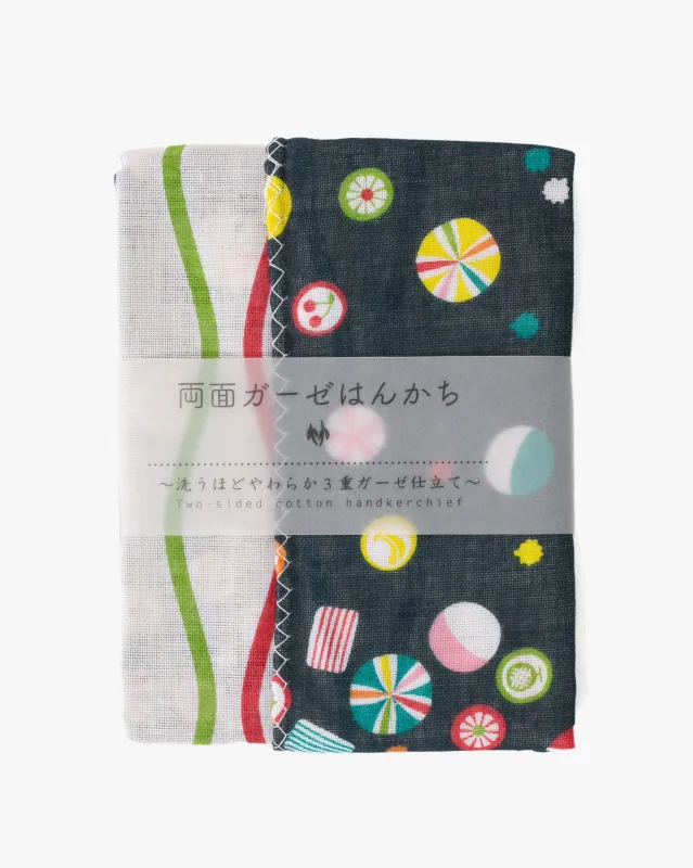 Kurochiku, Two-Sided Cotton Handkerchief, Fruit Candy and Multi-Color Tatewaku sold by Kiriko