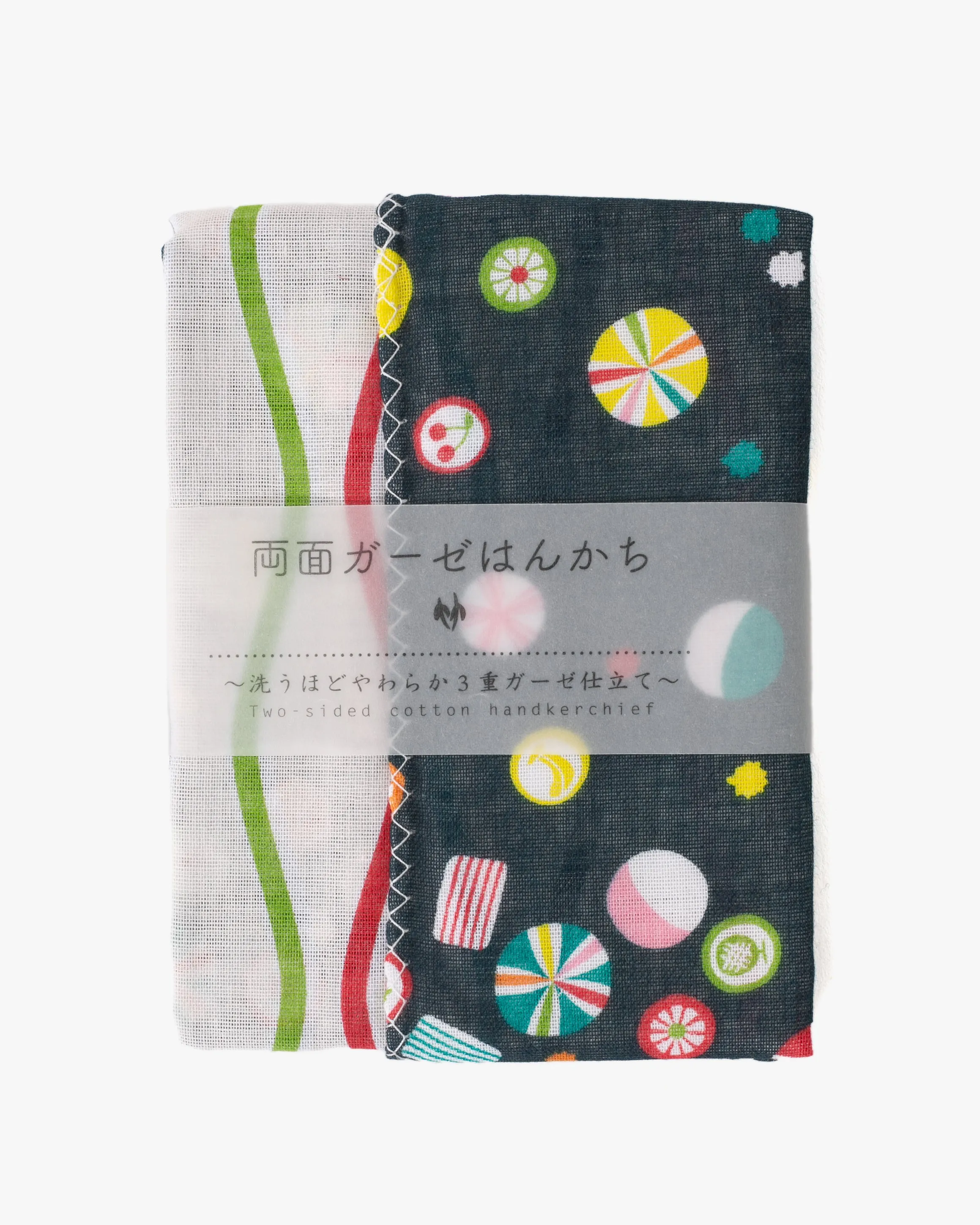 Kurochiku, Two-Sided Cotton Handkerchief, Fruit Candy and Multi-Color Tatewaku sold by Kiriko