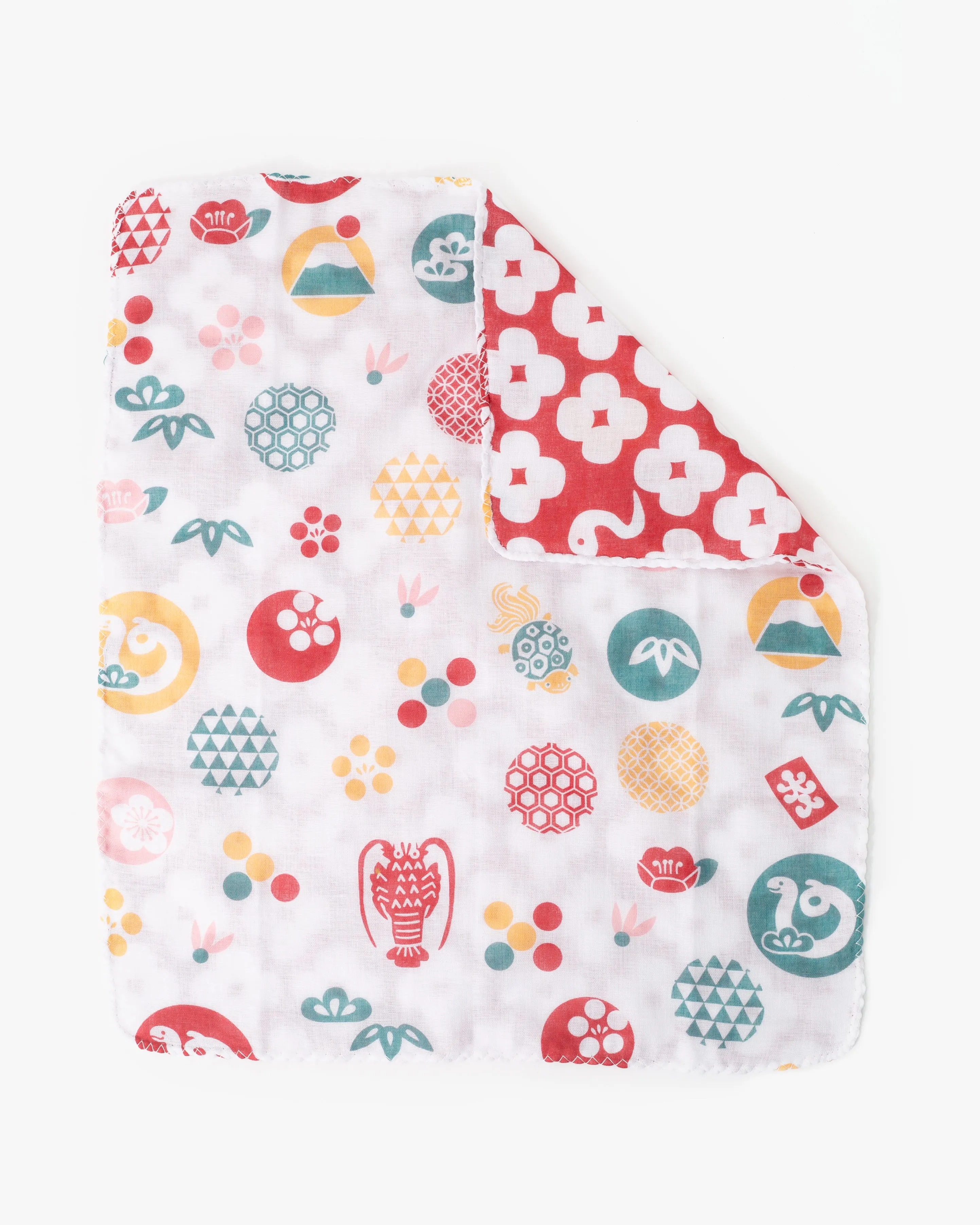 Kurochiku, Two-Sided Cotton Handkerchief, Red and White Multi-Pattern with Snake sold by Kiriko product image thumbnail 4