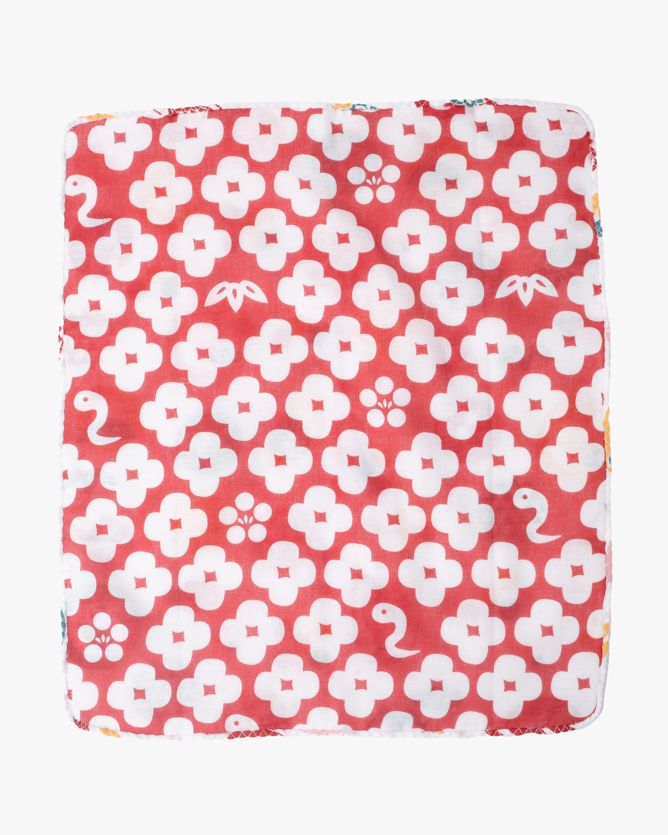 Kurochiku, Two-Sided Cotton Handkerchief, Red and White Multi-Pattern with Snake sold by Kiriko product image thumbnail 3