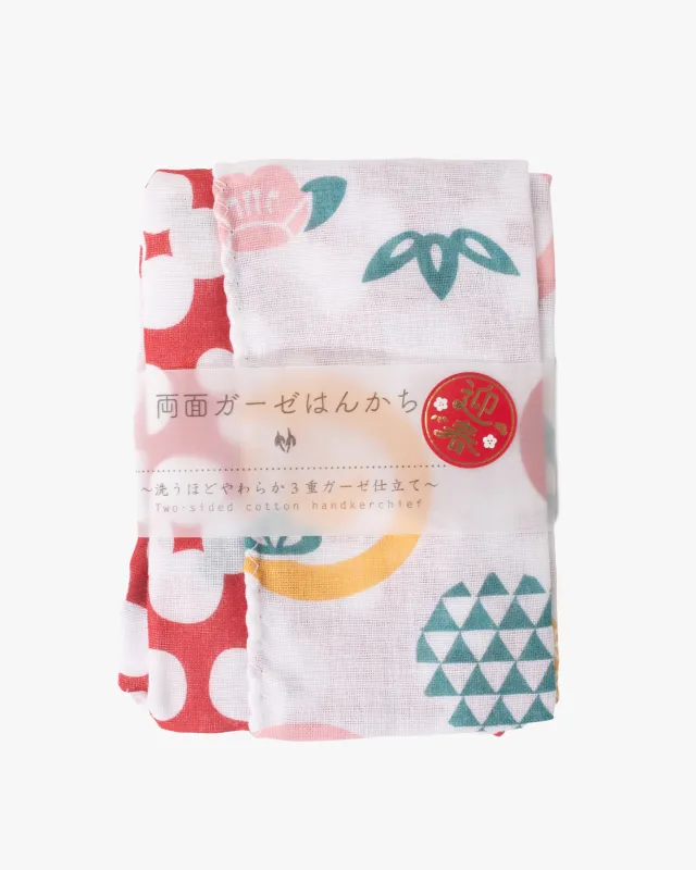Kurochiku, Two-Sided Cotton Handkerchief, Red and White Multi-Pattern with Snake sold by Kiriko