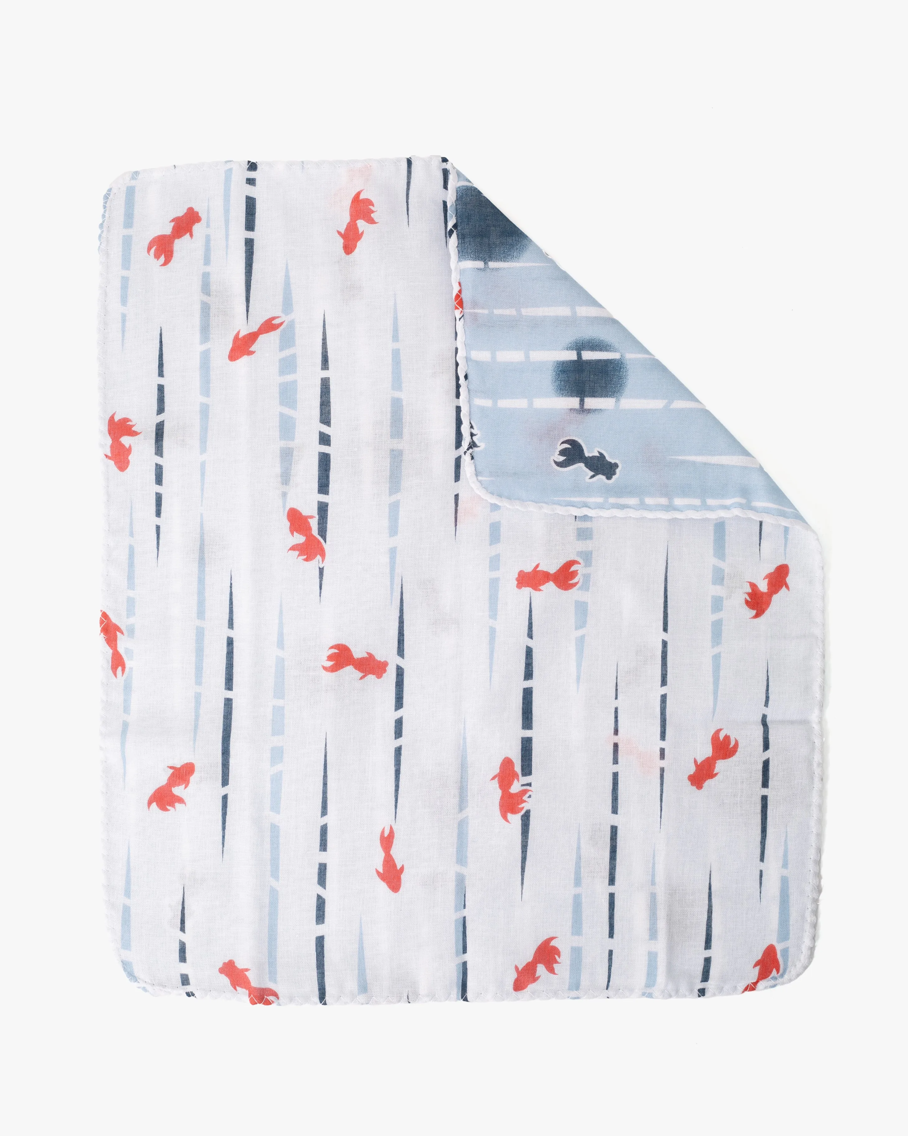 Kurochiku, Two-Sided Cotton Handkerchief, Blue and White Kingyo sold by Kiriko product image thumbnail 4