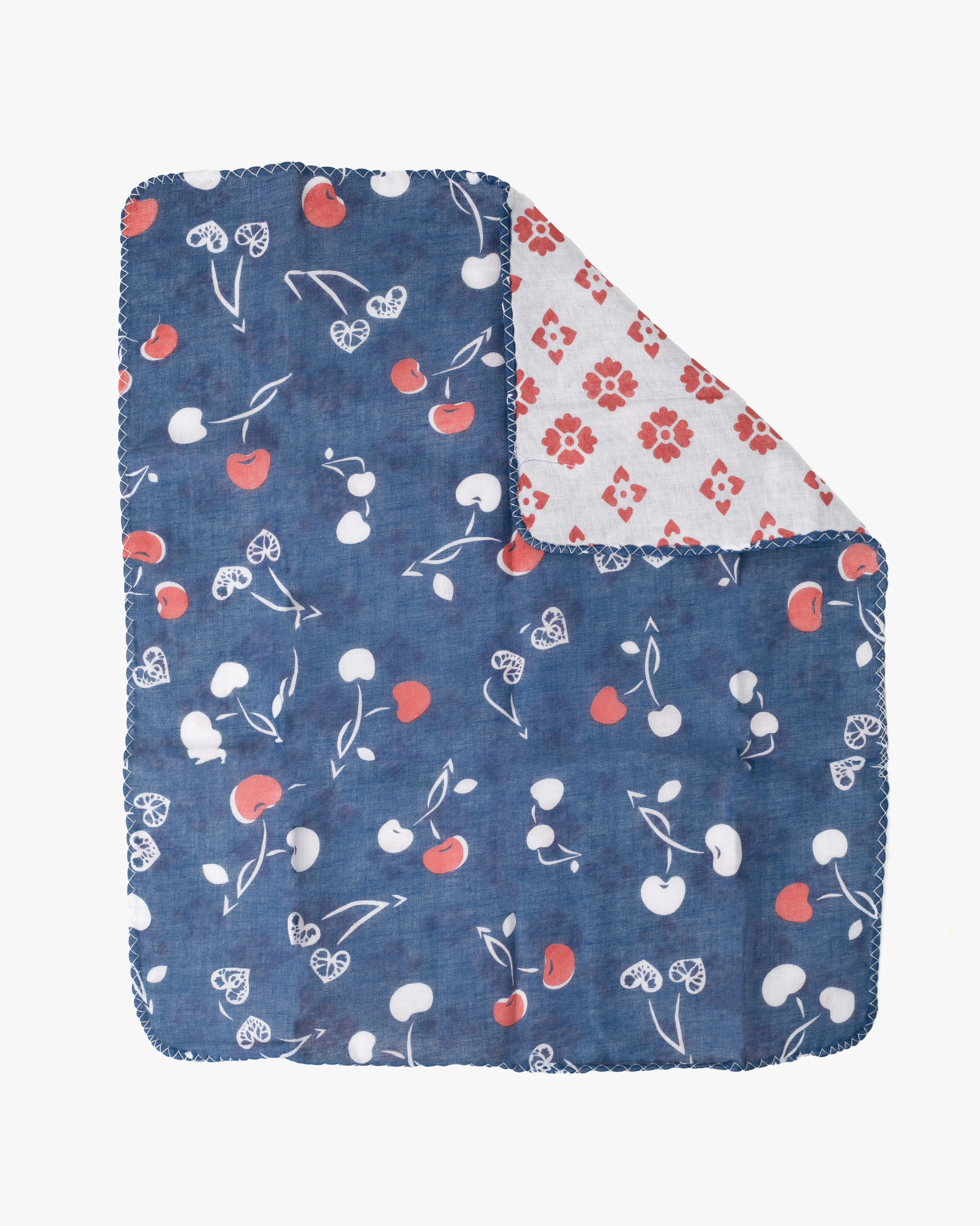 Kurochiku, Two-Sided Cotton Handkerchief, Blue and White, Cherry sold by Kiriko product image thumbnail 4