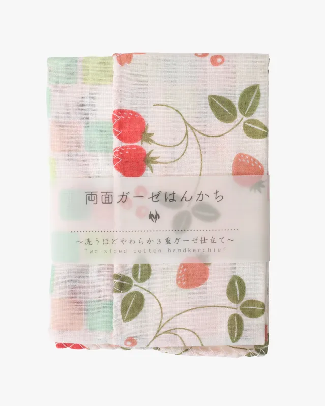 Kurochiku, Two-Sided Cotton Handkerchief, Strawberry sold by Kiriko