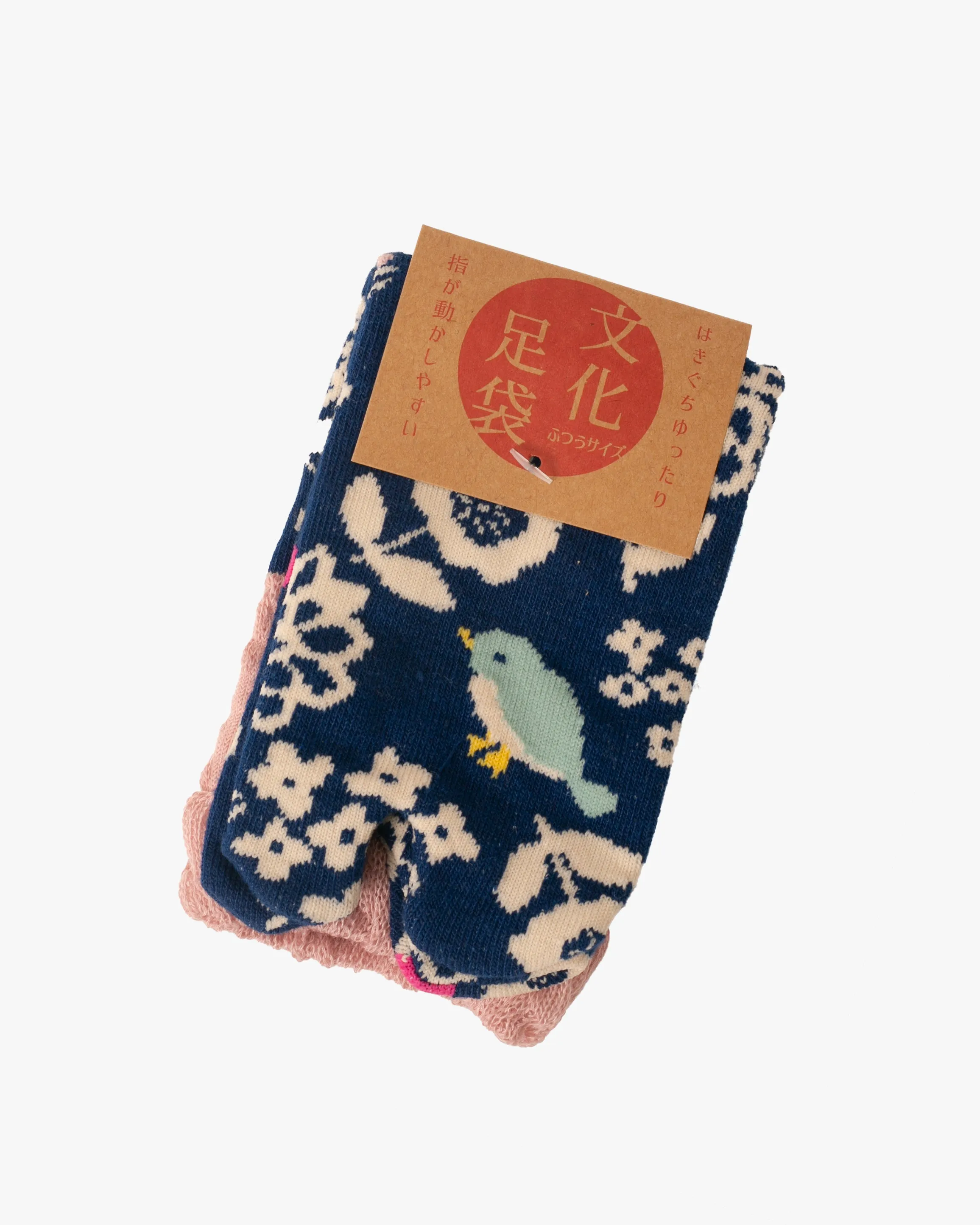 Kurochiku, Tabi Socks, Crew, Blue with Bird and Flowers- S/M sold by Kiriko product image thumbnail 4