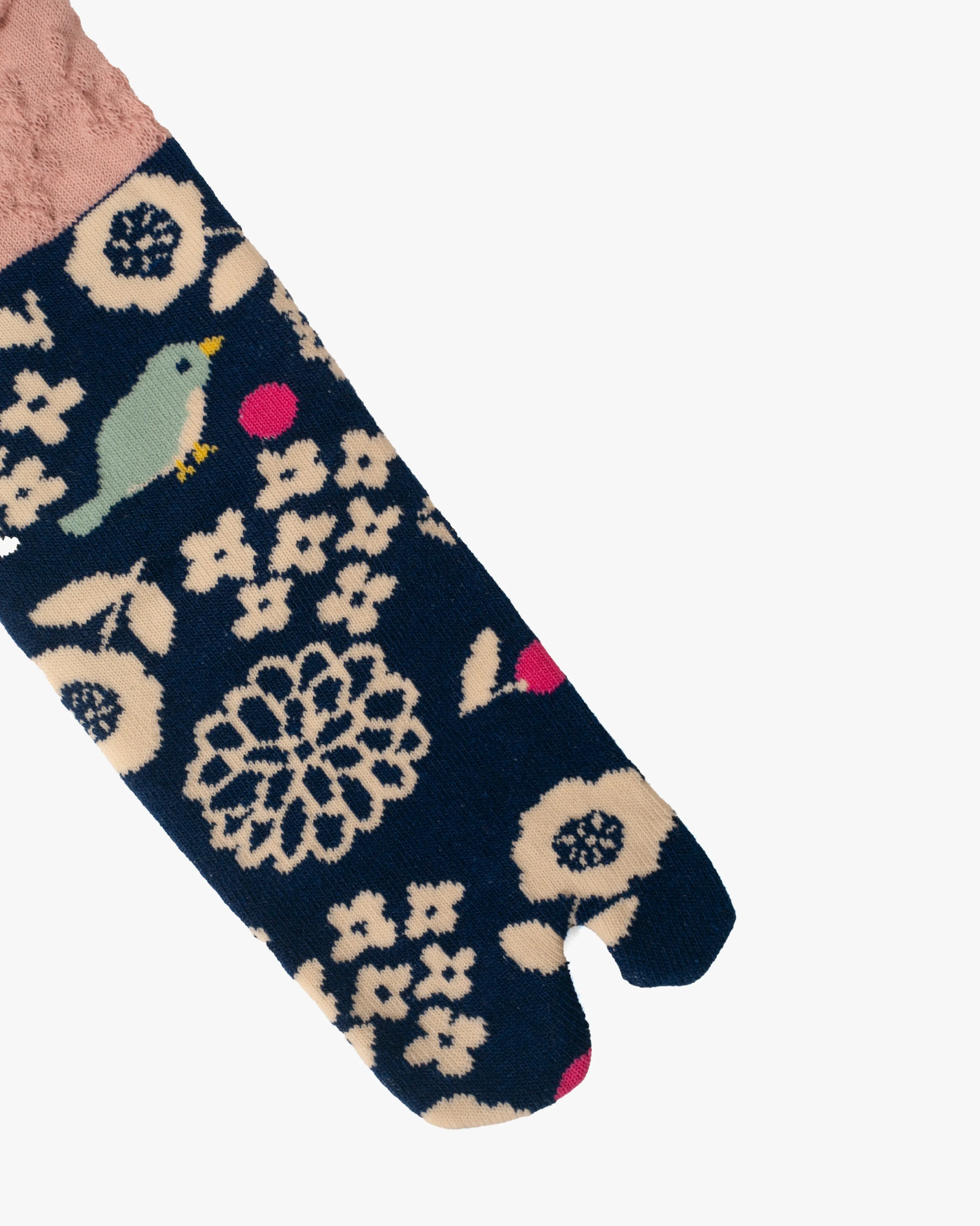Kurochiku, Tabi Socks, Crew, Blue with Bird and Flowers- S/M sold by Kiriko product image thumbnail 3