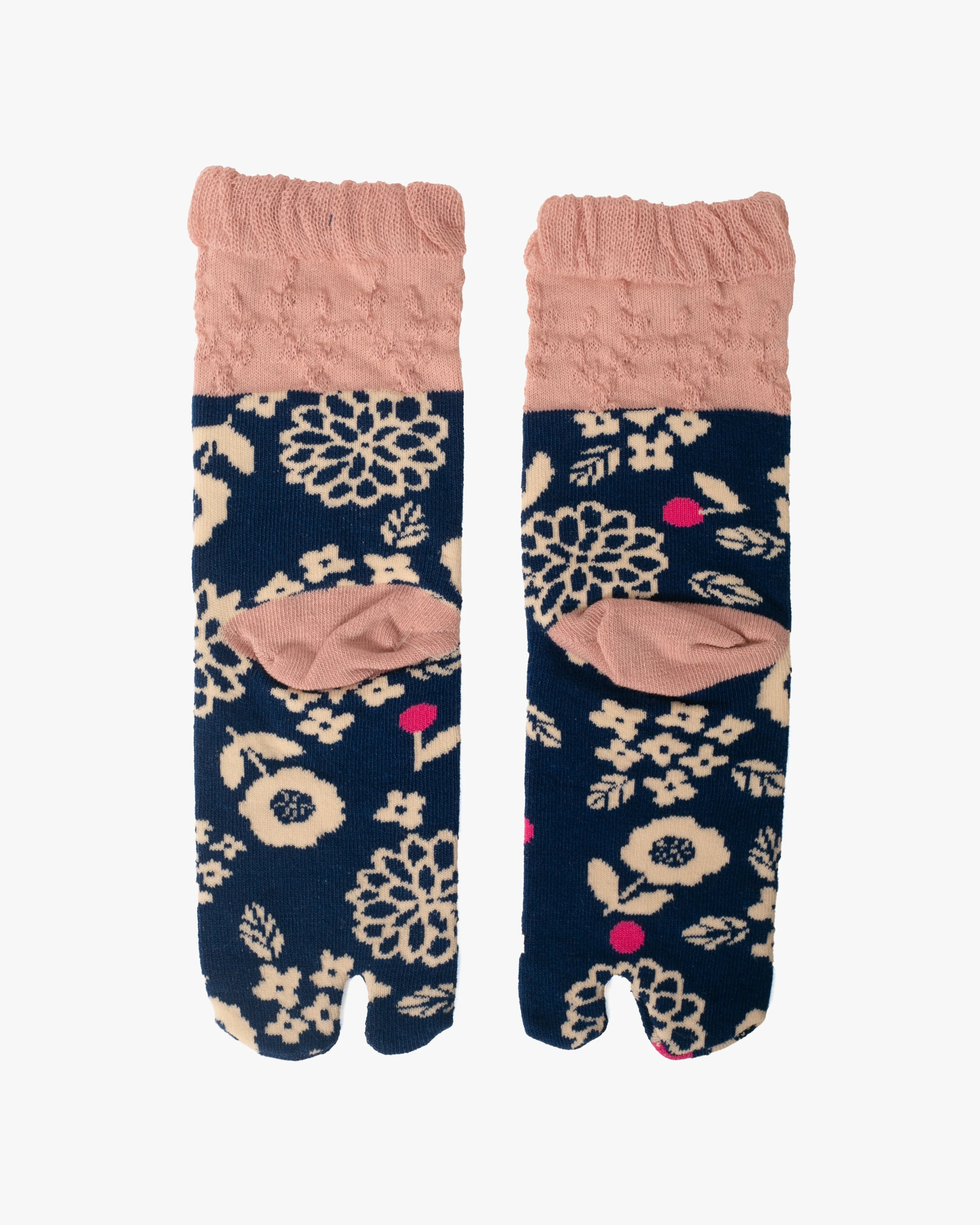 Kurochiku, Tabi Socks, Crew, Blue with Bird and Flowers- S/M sold by Kiriko product image thumbnail 2