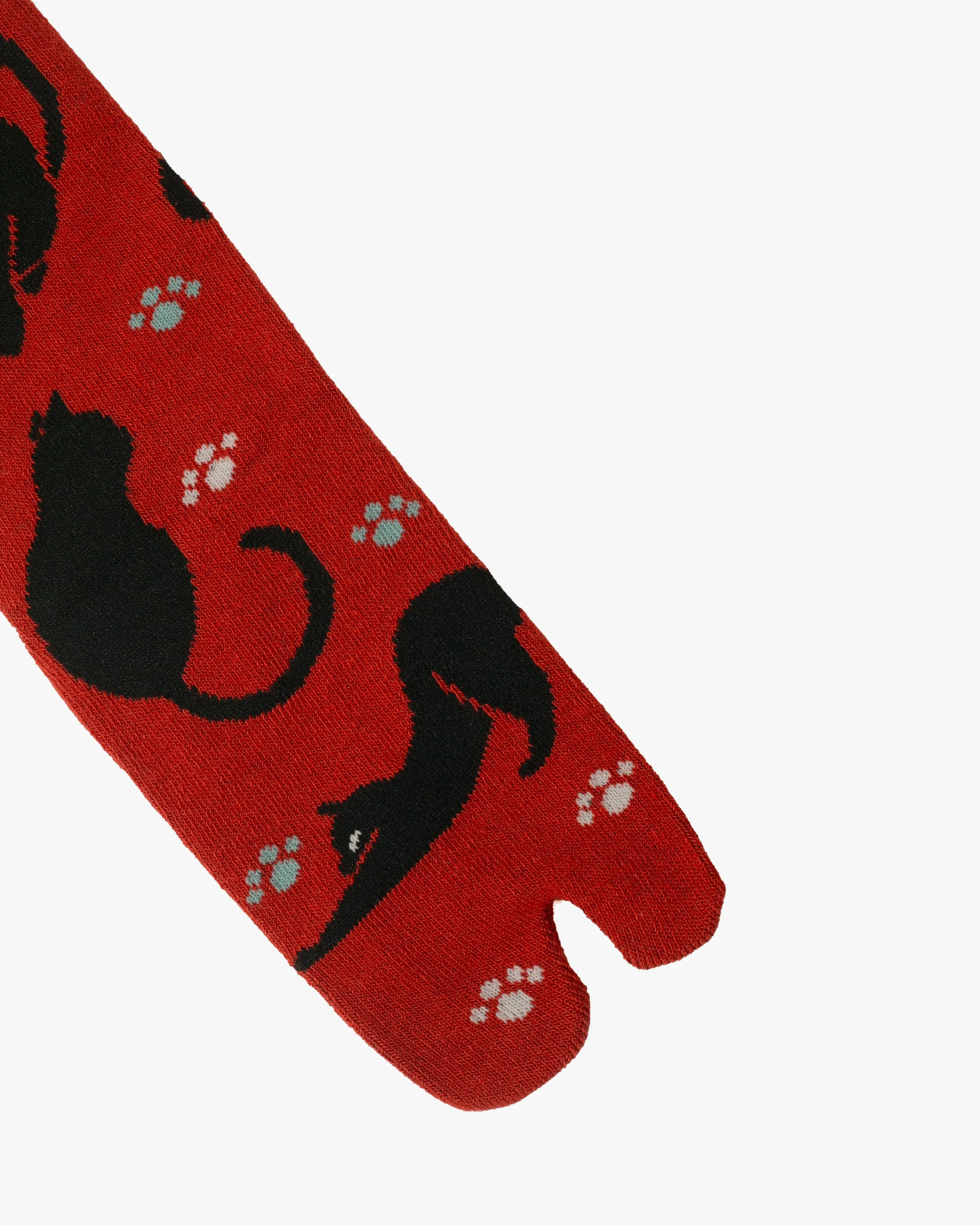 Kurochiku, Tabi Socks, Crew, Red with Black Cats and Paw Prints- S/M sold by Kiriko product image thumbnail 3