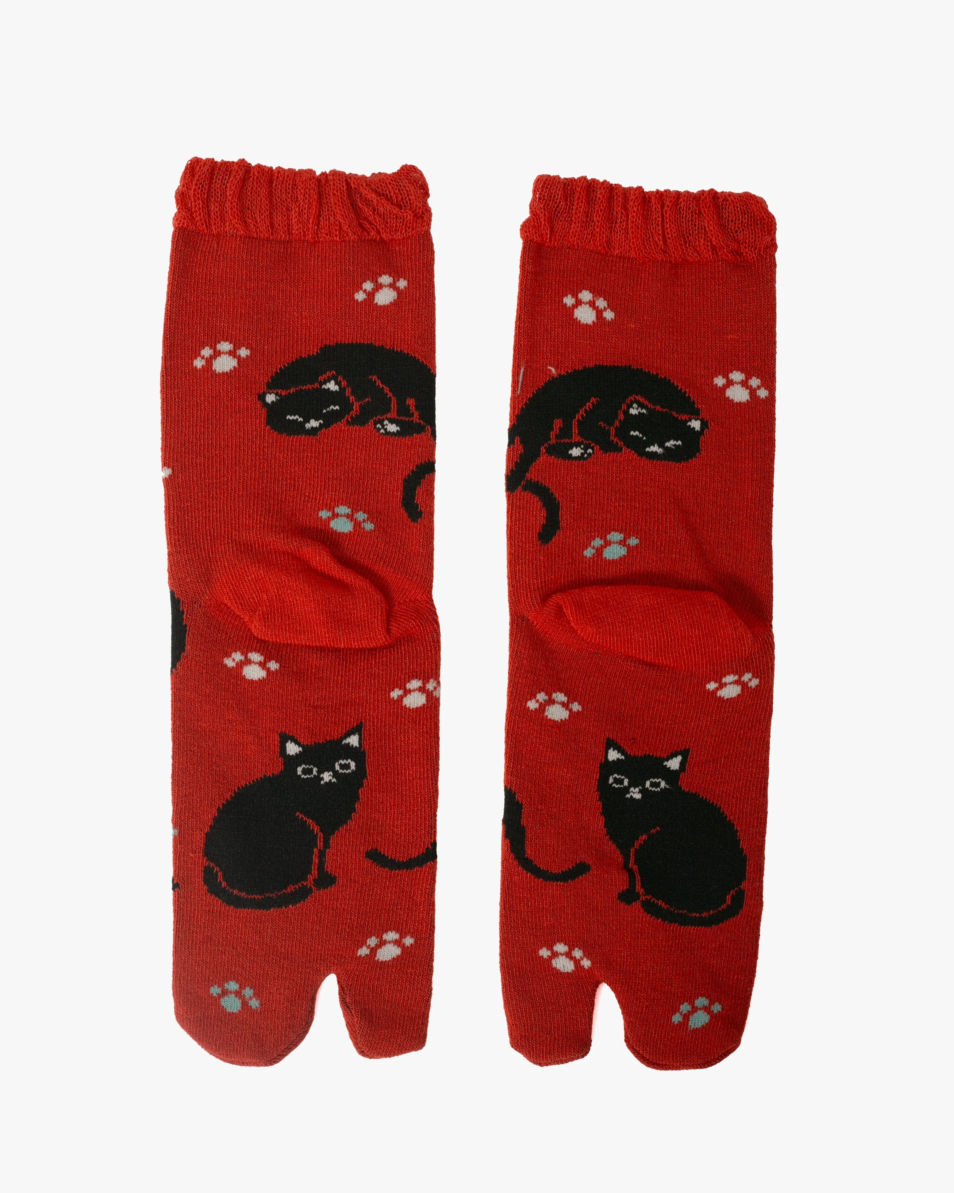 Kurochiku, Tabi Socks, Crew, Red with Black Cats and Paw Prints- S/M sold by Kiriko product image thumbnail 2
