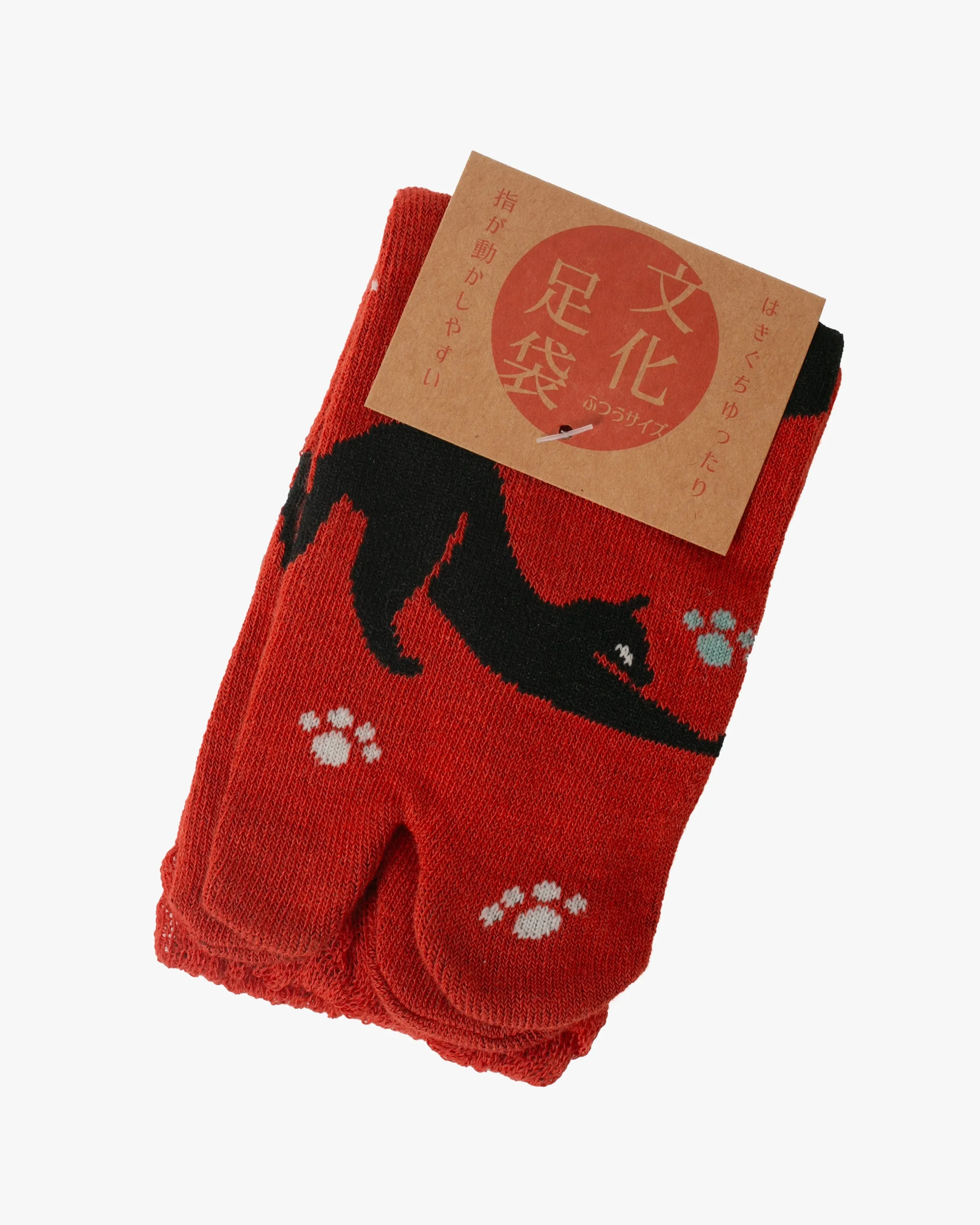 Kurochiku, Tabi Socks, Crew, Red with Black Cats and Paw Prints- S/M sold by Kiriko product image thumbnail 4