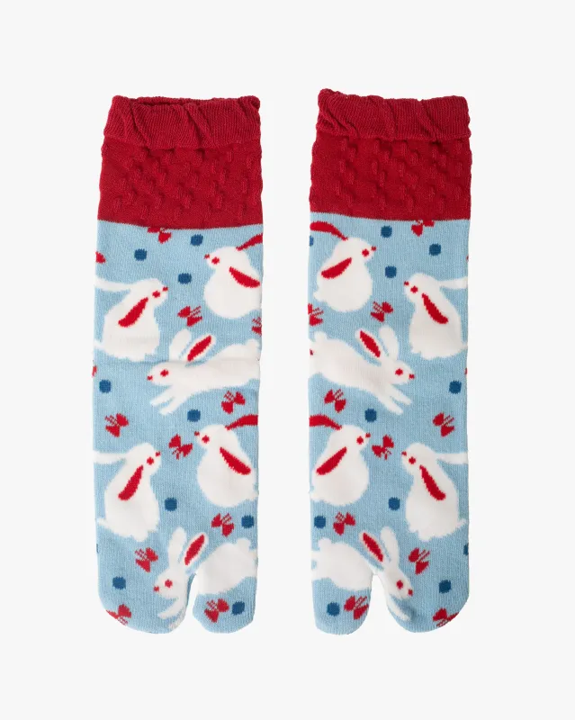 Kurochiku, Tabi Socks, Crew, Blue with White Usagi- S/M sold by Kiriko