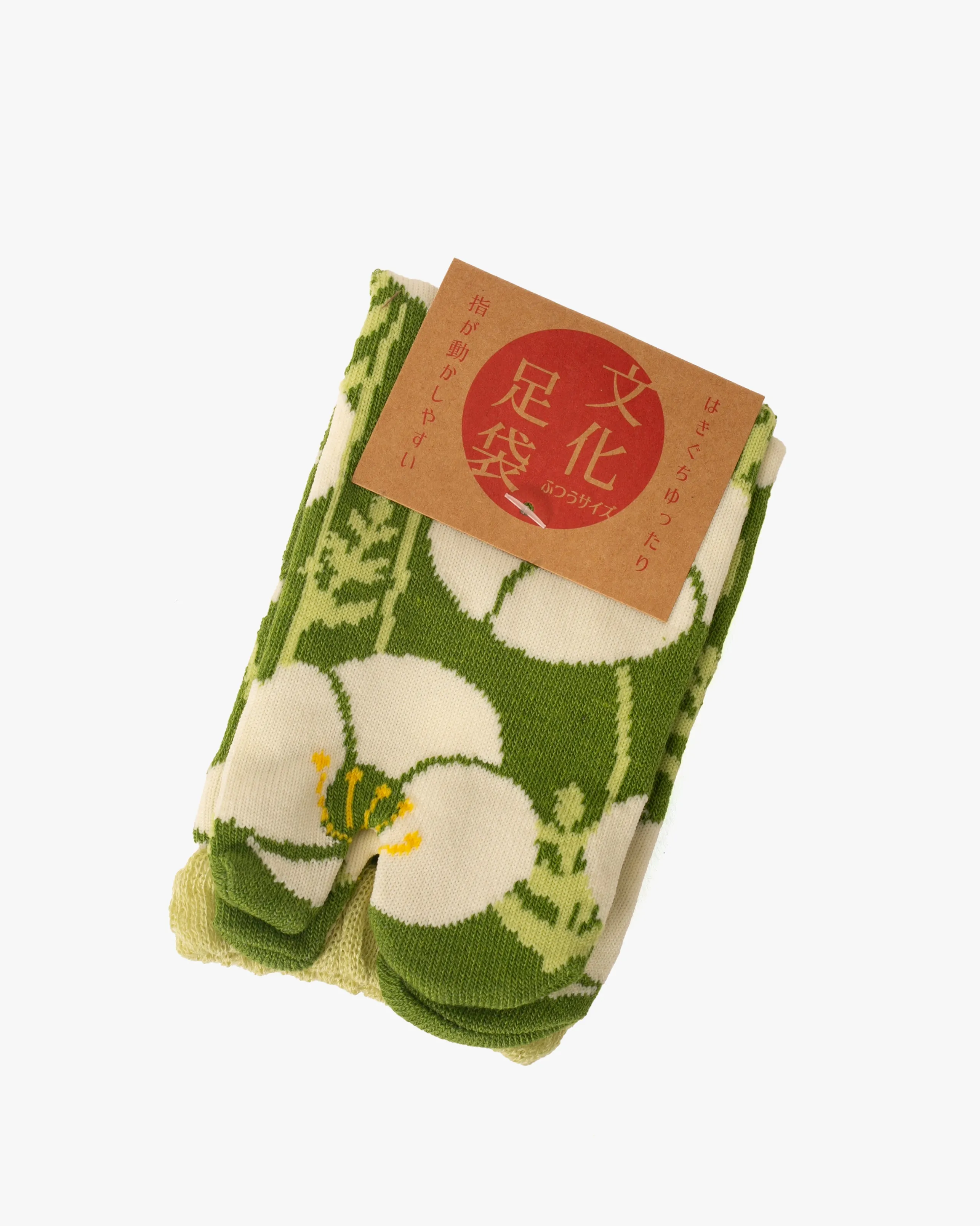 Kurochiku, Tabi Socks, Crew, Green with White and Yellow Flowers- S/M sold by Kiriko product image thumbnail 4