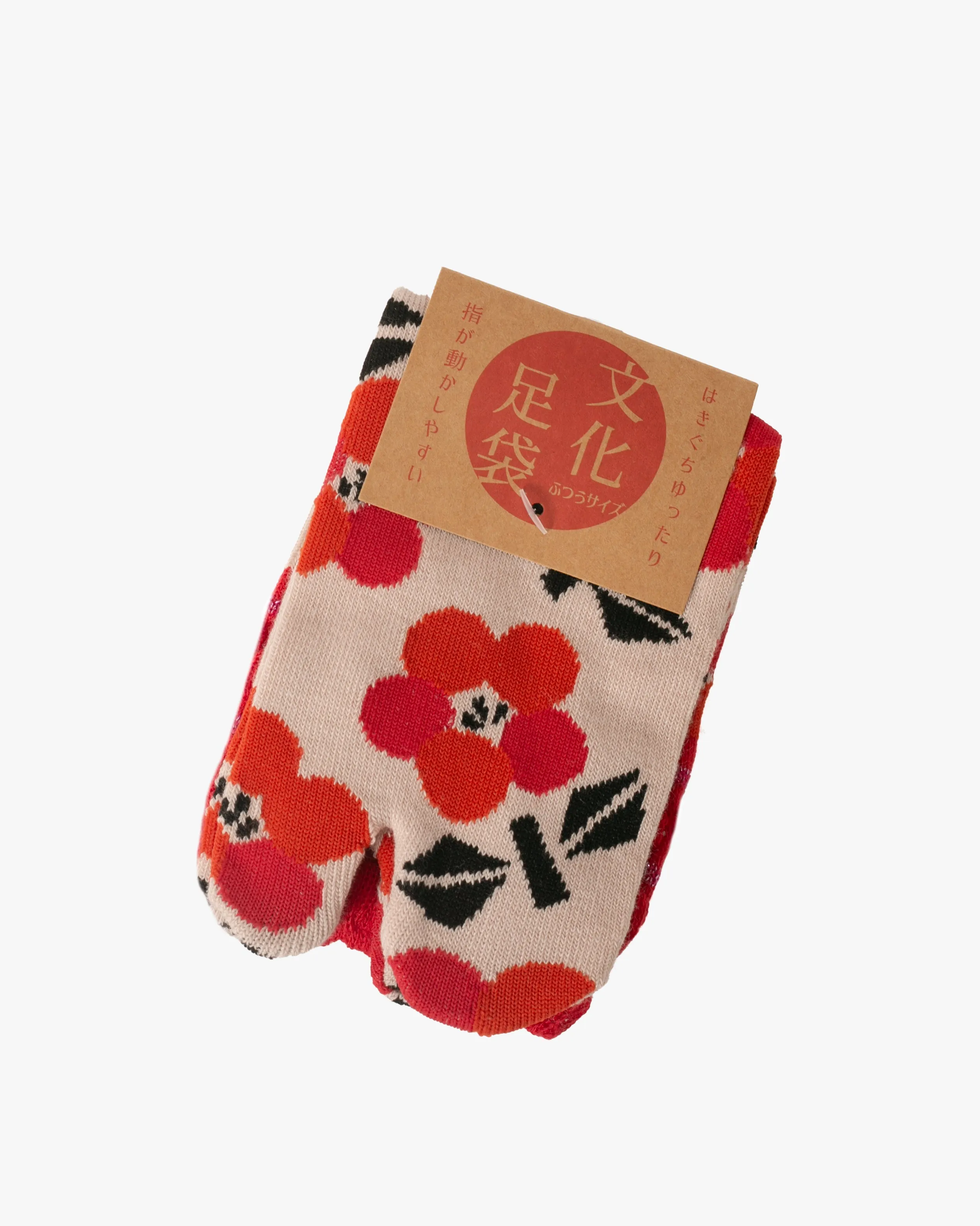 Kurochiku, Tabi Socks, Crew, Beige with Orange and Pink Flowers - S/M sold by Kiriko product image thumbnail 4