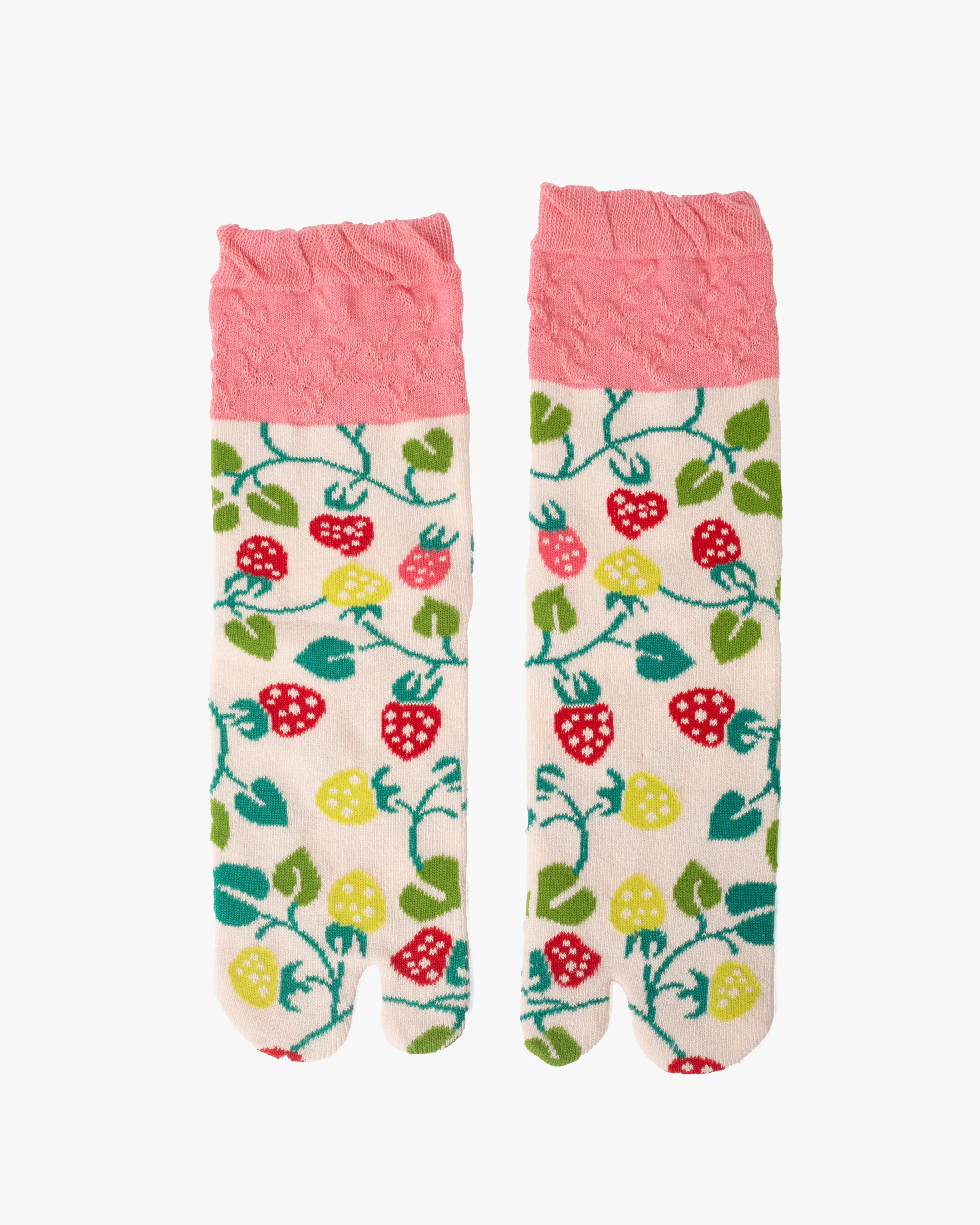Kurochiku, Tabi Socks, Crew, White with Green and Red Berries- S/M sold by Kiriko