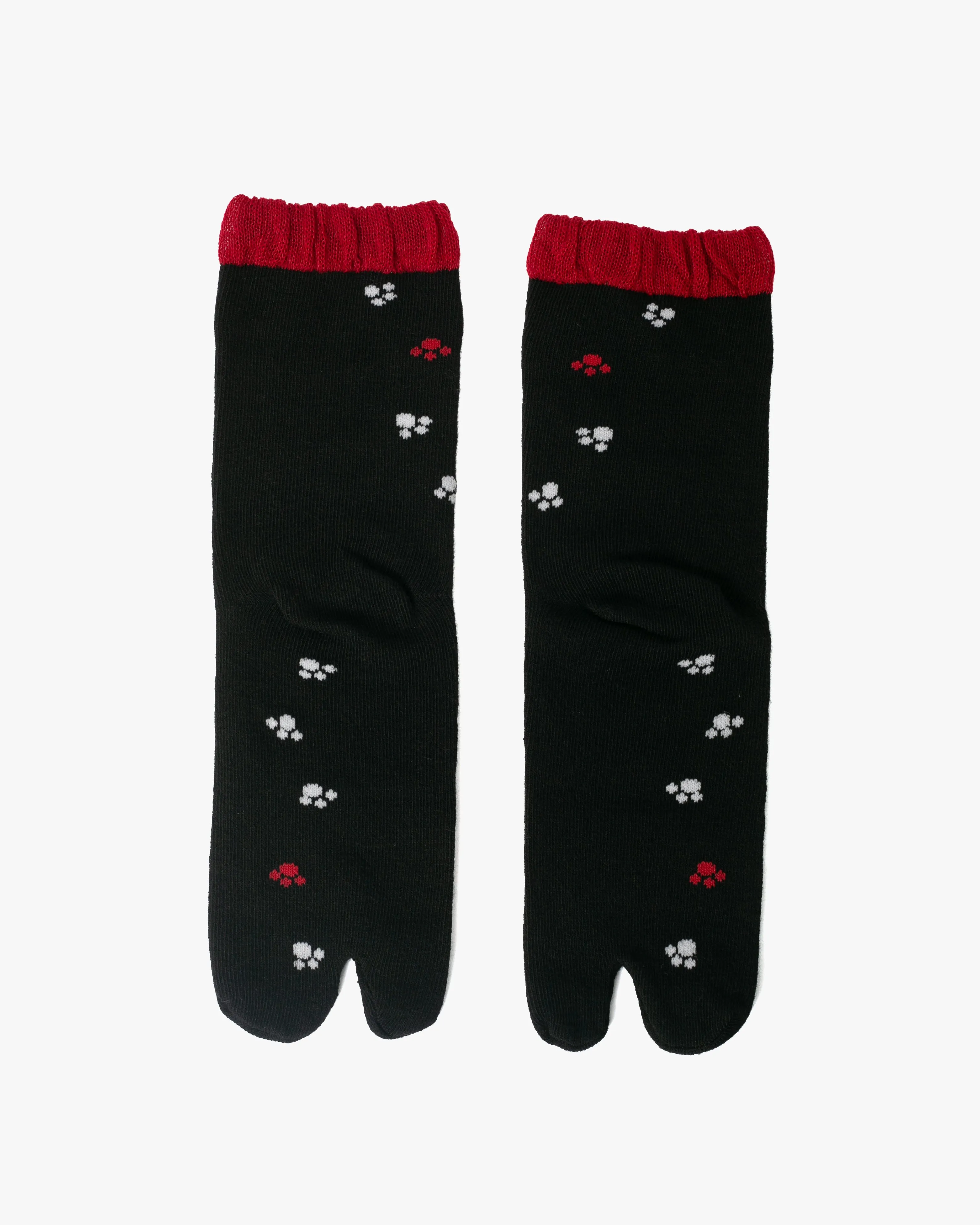 Kurochiku, Tabi Socks, Crew, Black with White Cat and Paw Prints- S/M sold by Kiriko product image thumbnail 2