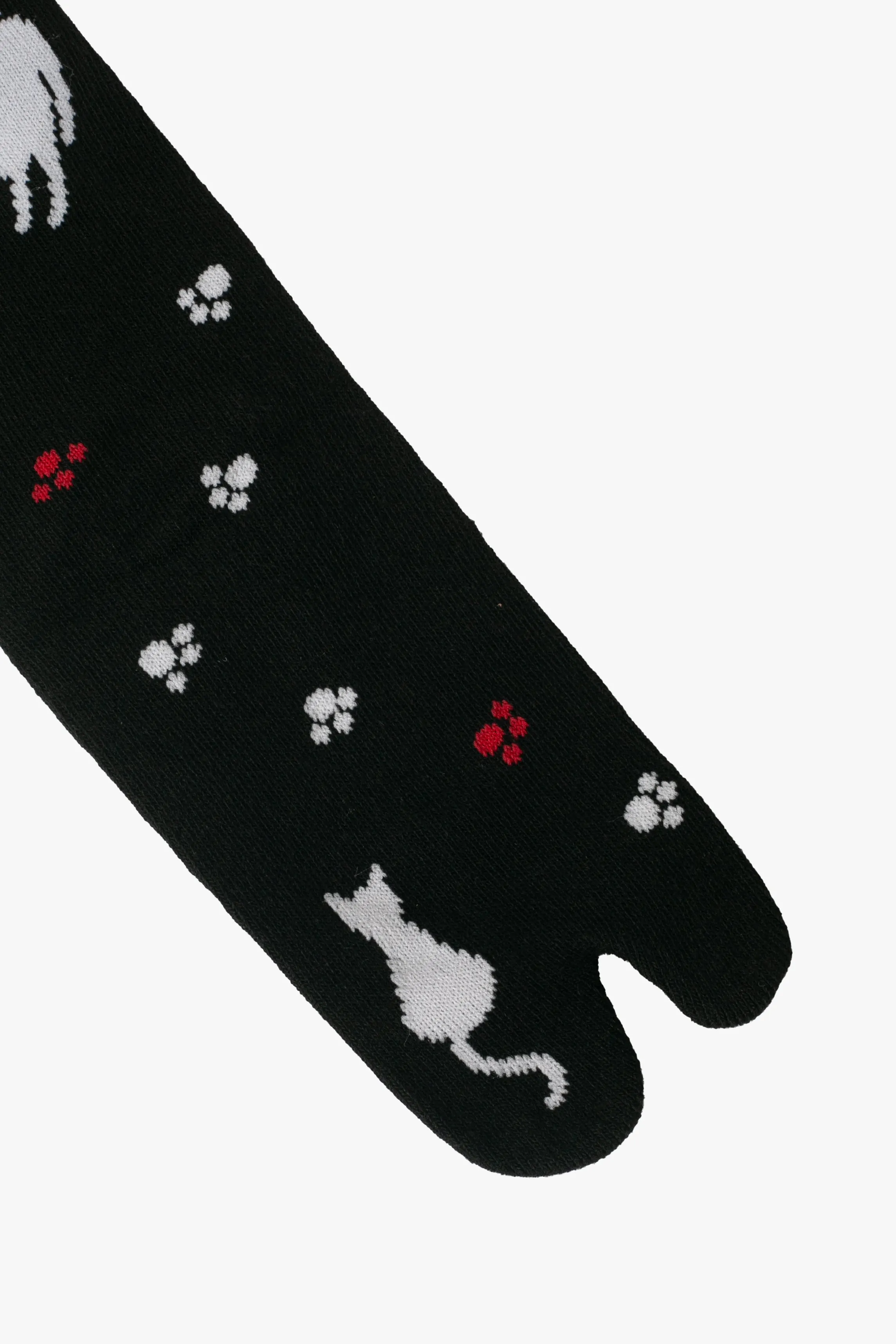 Kurochiku, Tabi Socks, Crew, Black with White Cat and Paw Prints- S/M sold by Kiriko product image thumbnail 3
