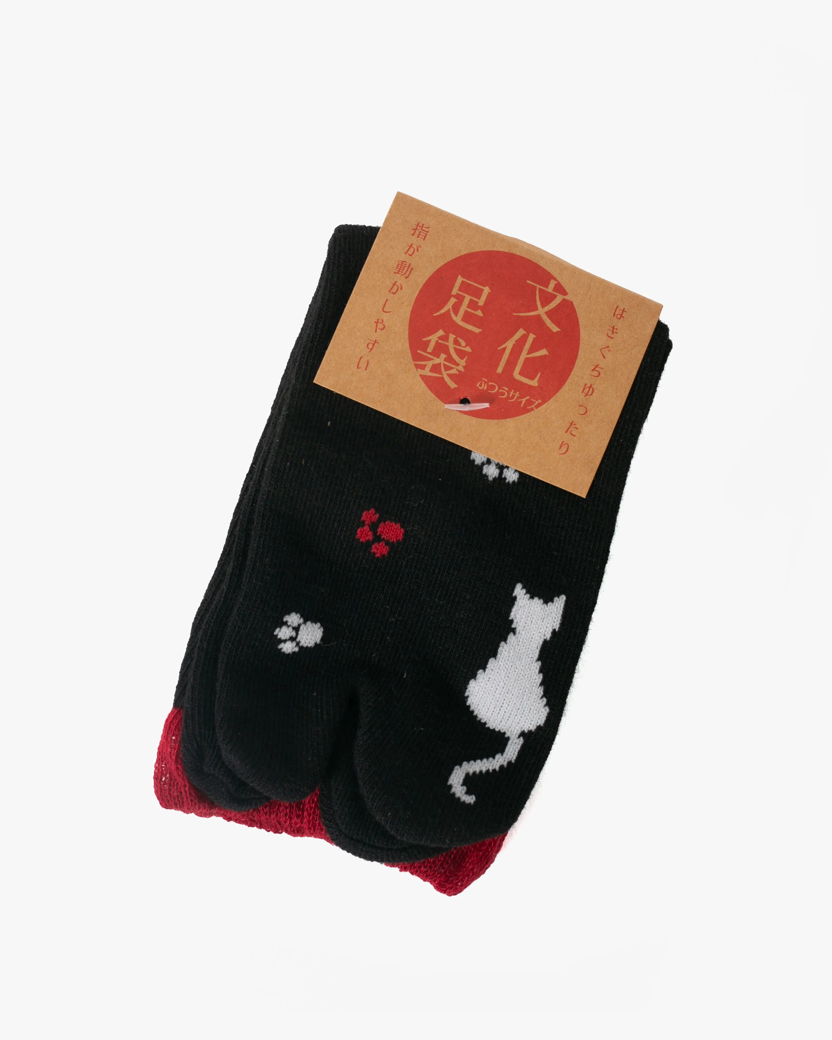 Kurochiku, Tabi Socks, Crew, Black with White Cat and Paw Prints- S/M sold by Kiriko product image thumbnail 4