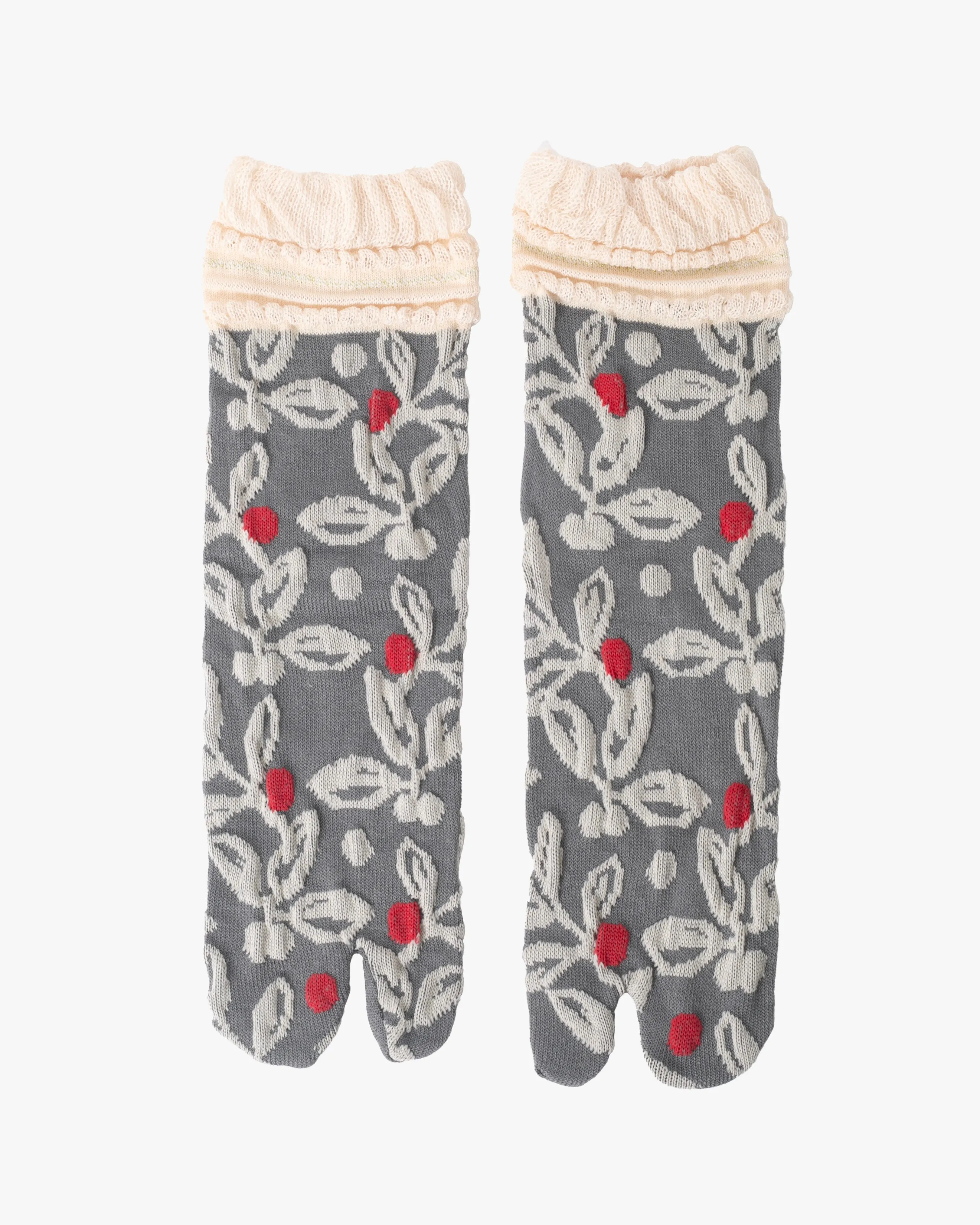 Kurochiku, Tabi Socks, Crew, Gray, Lace and Frill Detail- S/M sold by Kiriko