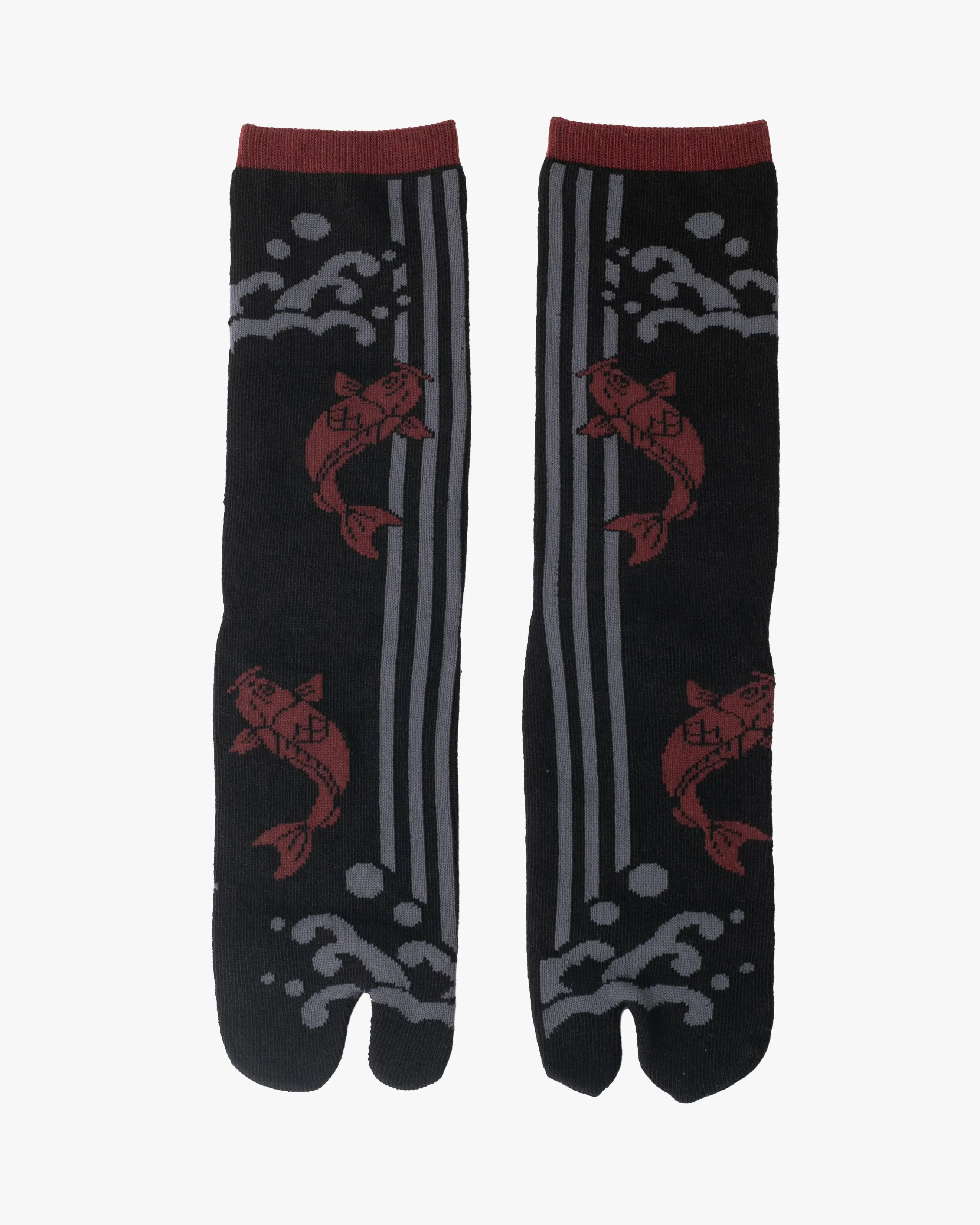 Kurochiku, Tabi Socks, Crew, Black, Gray and Red Koi - M/L sold by Kiriko