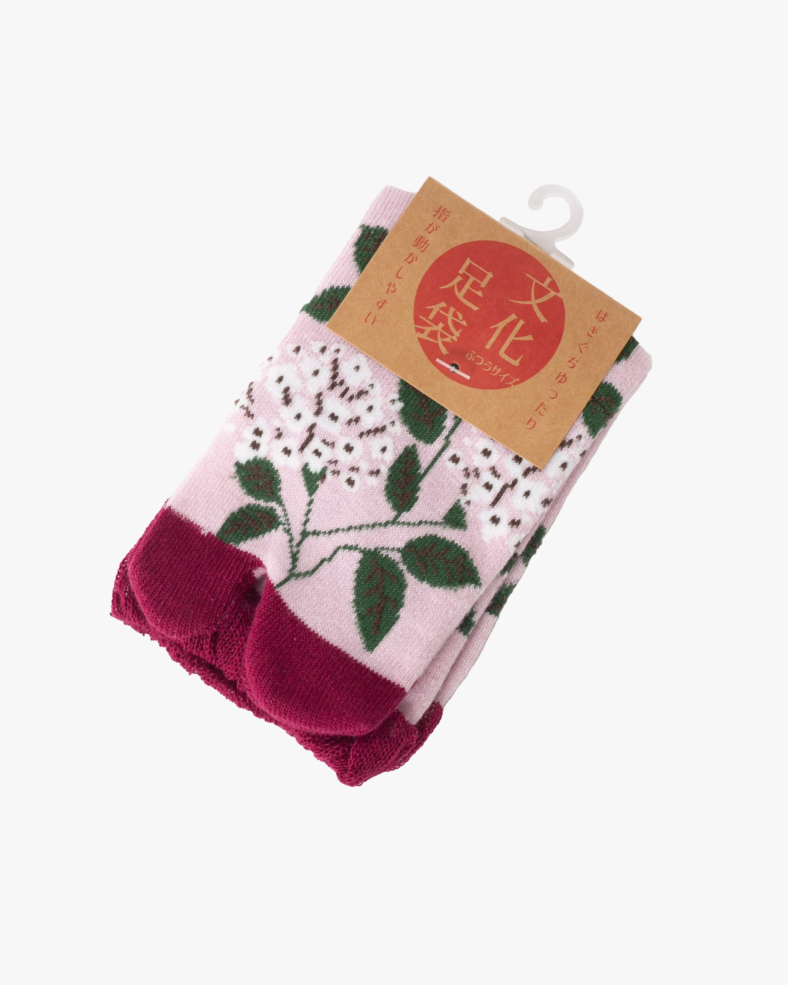 Kurochiku, Tabi Socks, Crew, Light Pink with White Wildflowers - S/M sold by Kiriko product image thumbnail 4