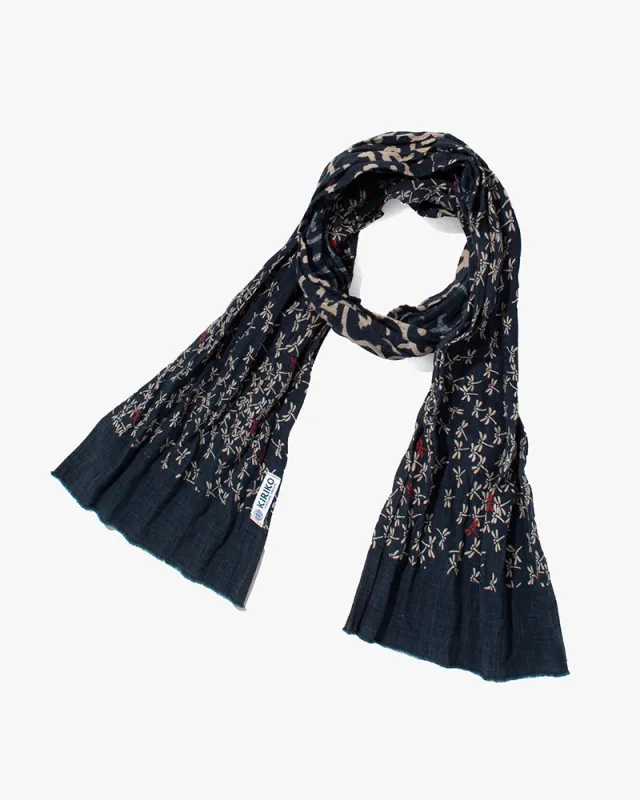 Kiriko Original Scarf, Kiji, Indigo Tonbo with Red and Karakusa sold by Kiriko