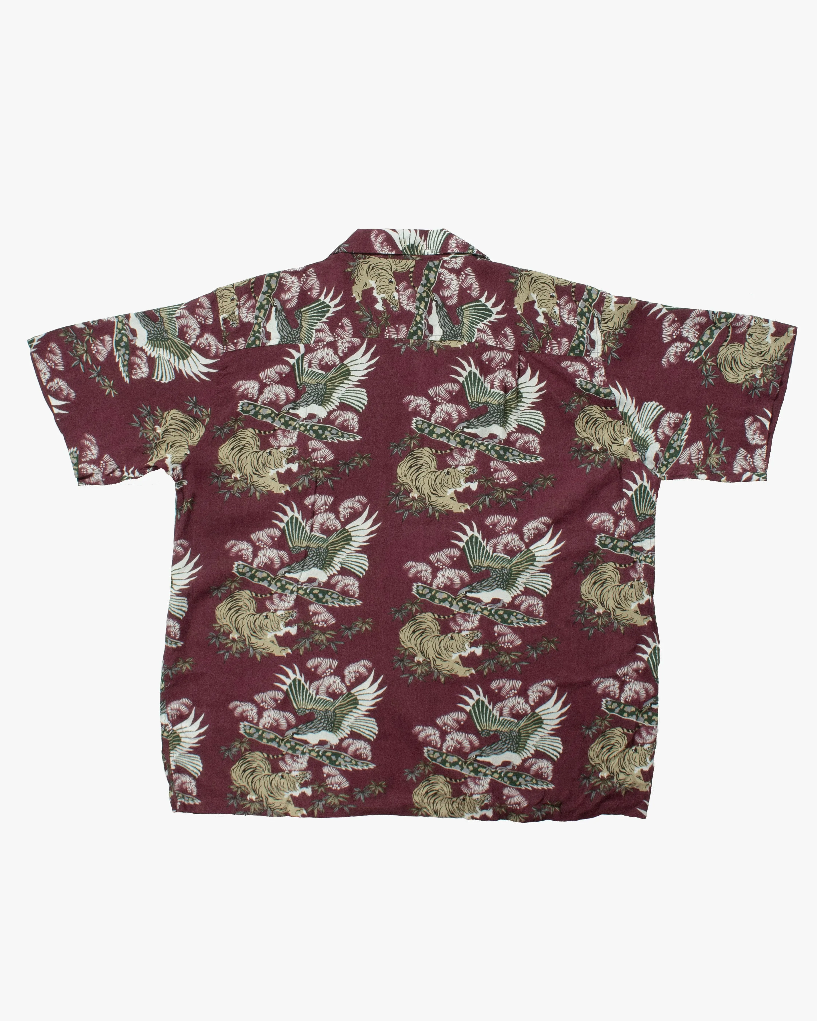 Japanese Repro Shirt, Short Sleeve Aloha Shirt, Crazy Boy, Maroon with Tiger and Hawk - XL sold by Kiriko product image thumbnail 3