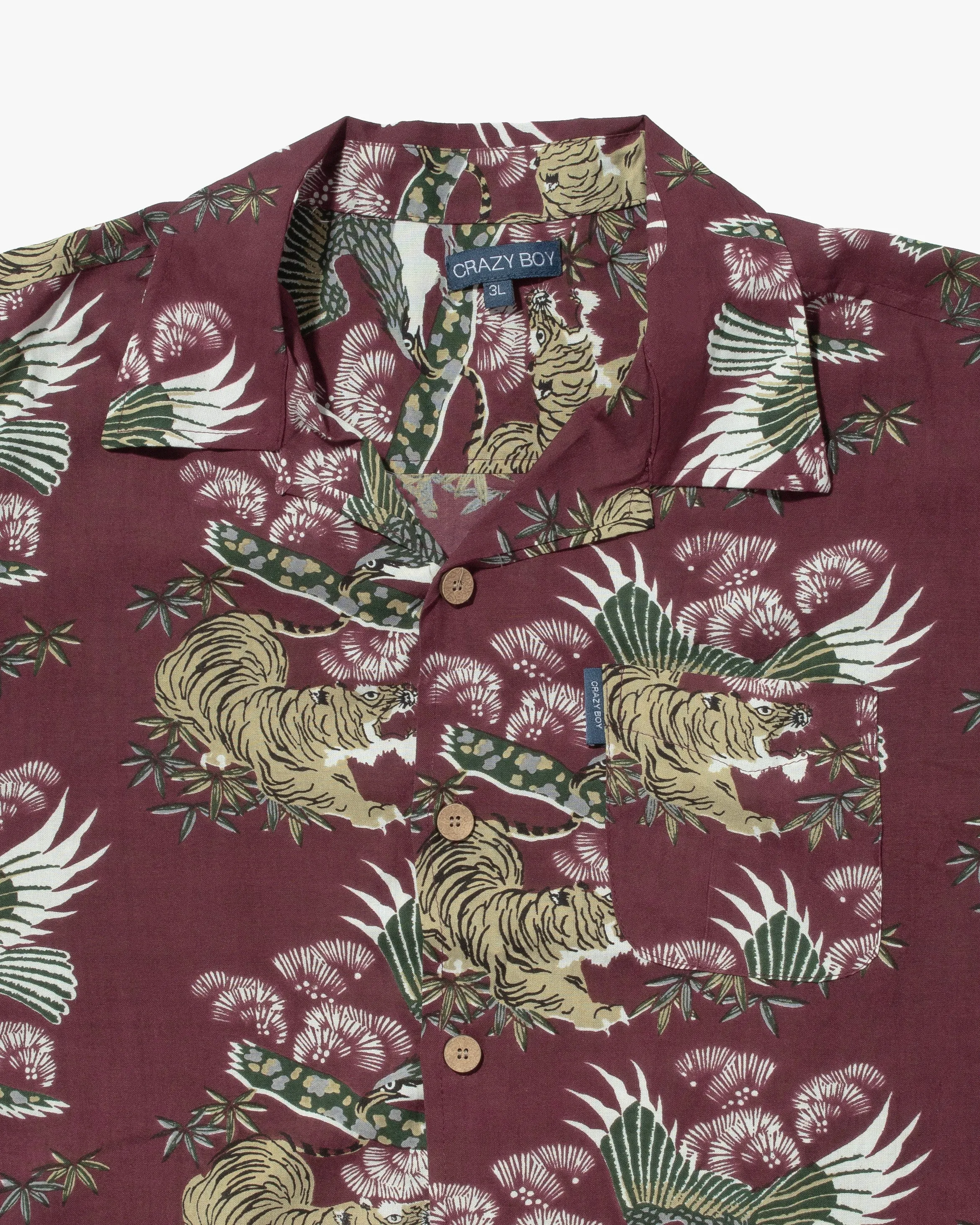 Japanese Repro Shirt, Short Sleeve Aloha Shirt, Crazy Boy, Maroon with Tiger and Hawk - XL sold by Kiriko product image thumbnail 2